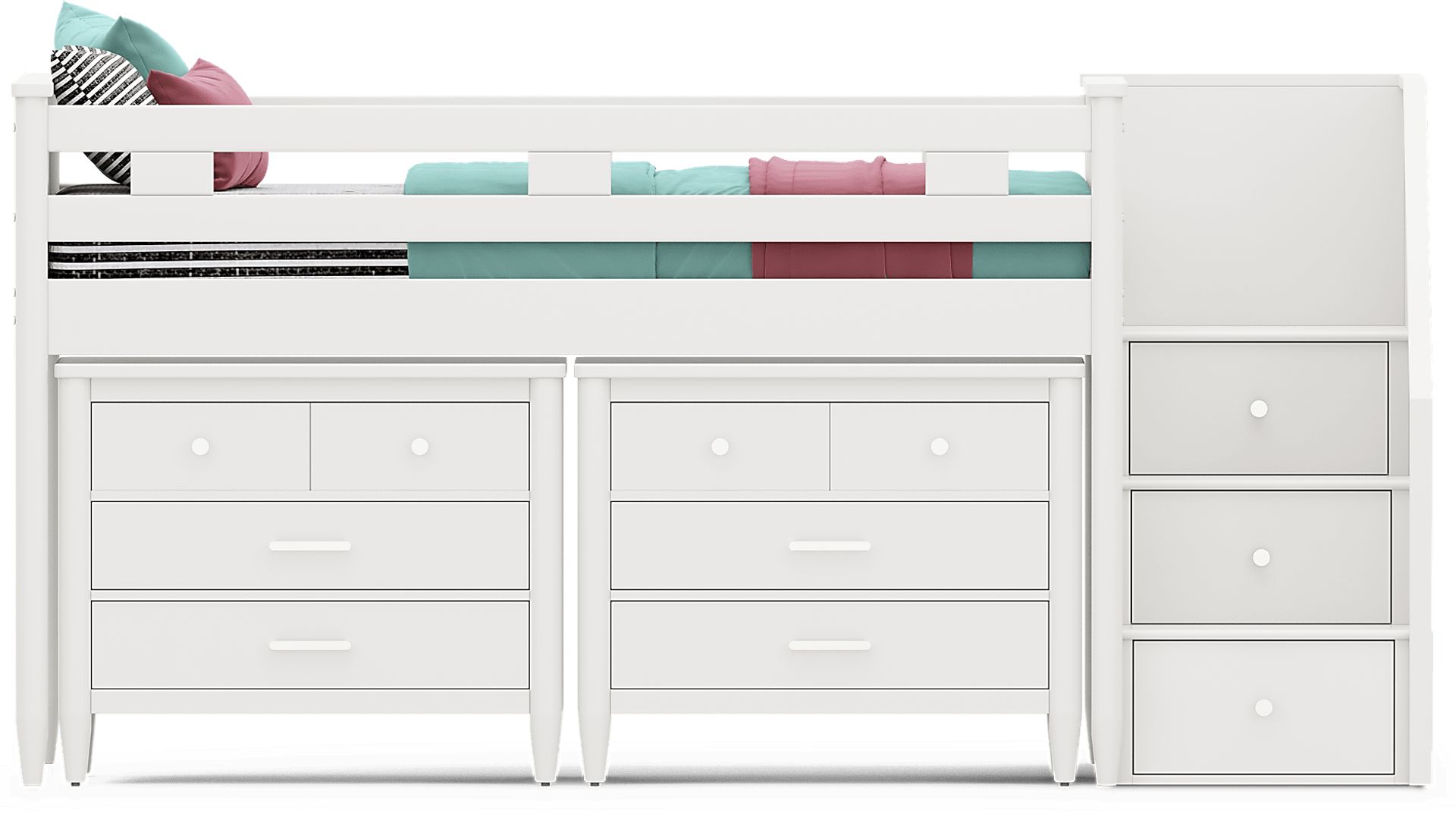 Kids Modern Colors White Twin Step Loft with Loft Chests - Image 3