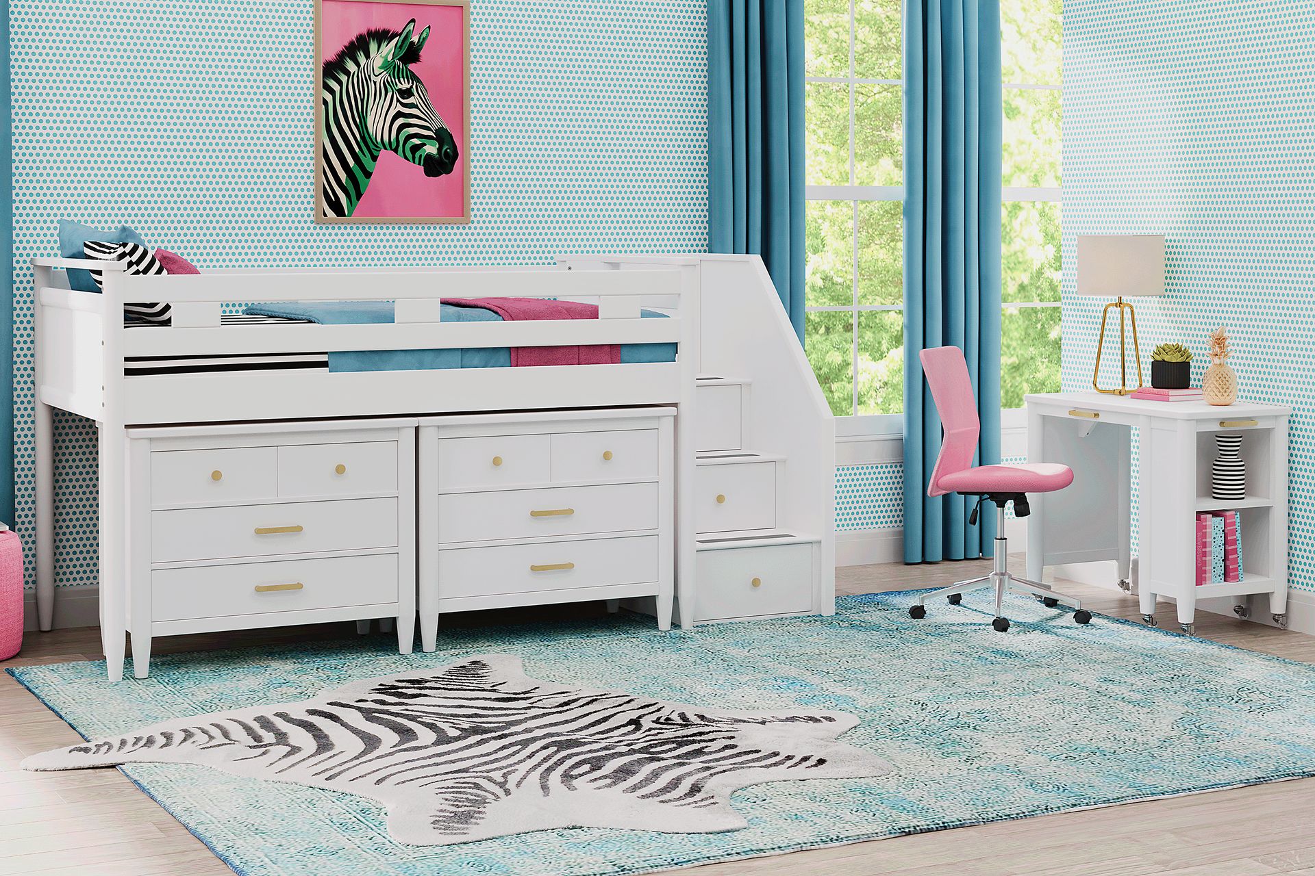 Kids Modern Colors White Twin Step Loft with Loft Chests - Image 2