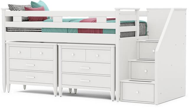 Kids Modern Colors White Twin Step Loft with Loft Chests - Thumbnail - Image 1