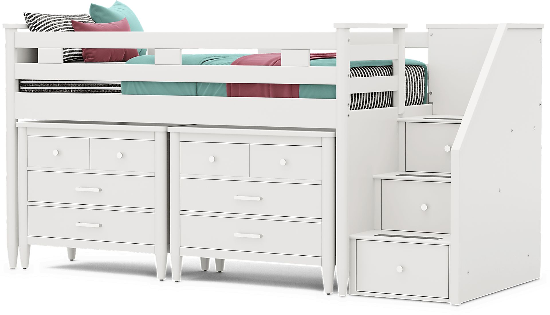 Kids Modern Colors White Twin Step Loft with Loft Chests - Image 1