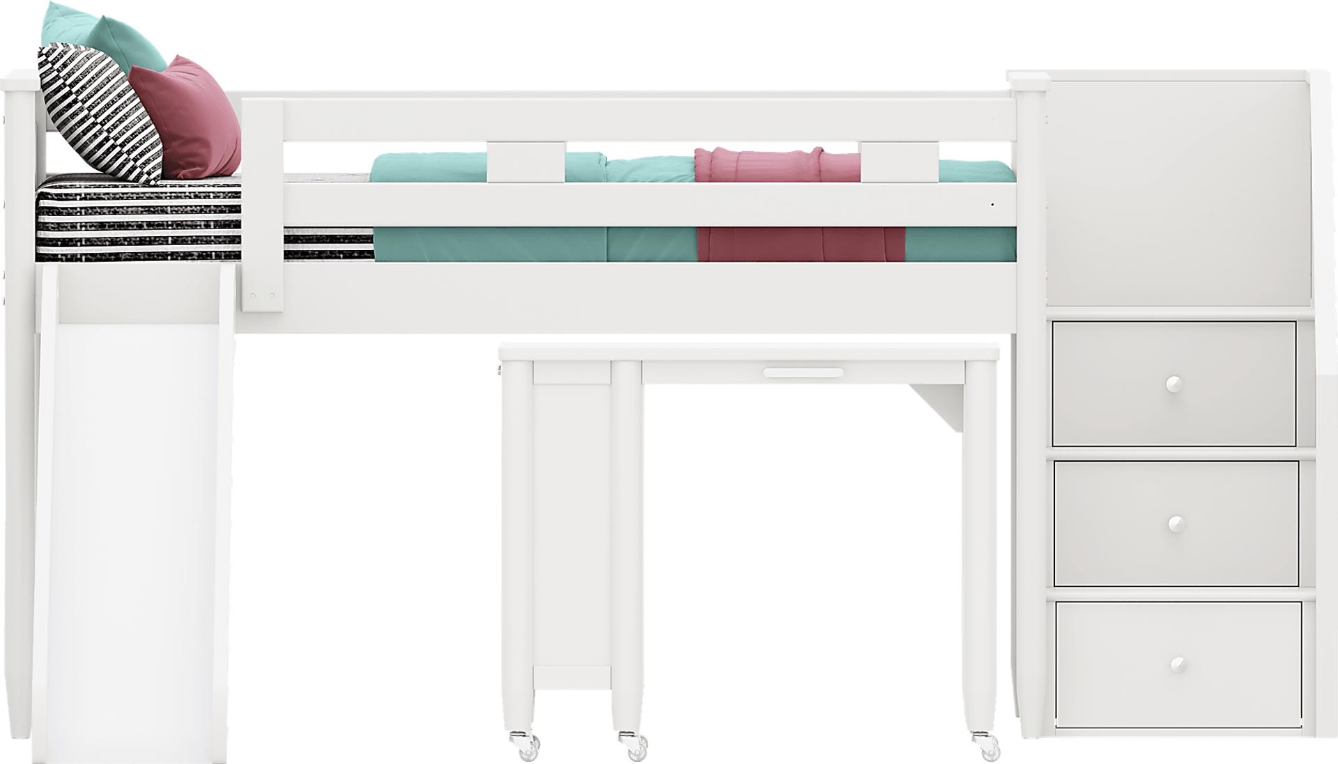 Kids Modern Colors White Twin Step Loft with Slide and Desk