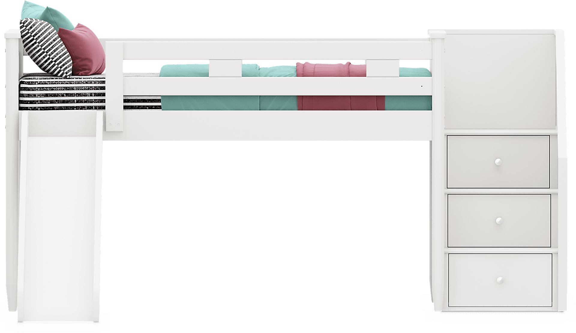 Kids Modern Colors White Twin Step Loft with Slide - Image 2