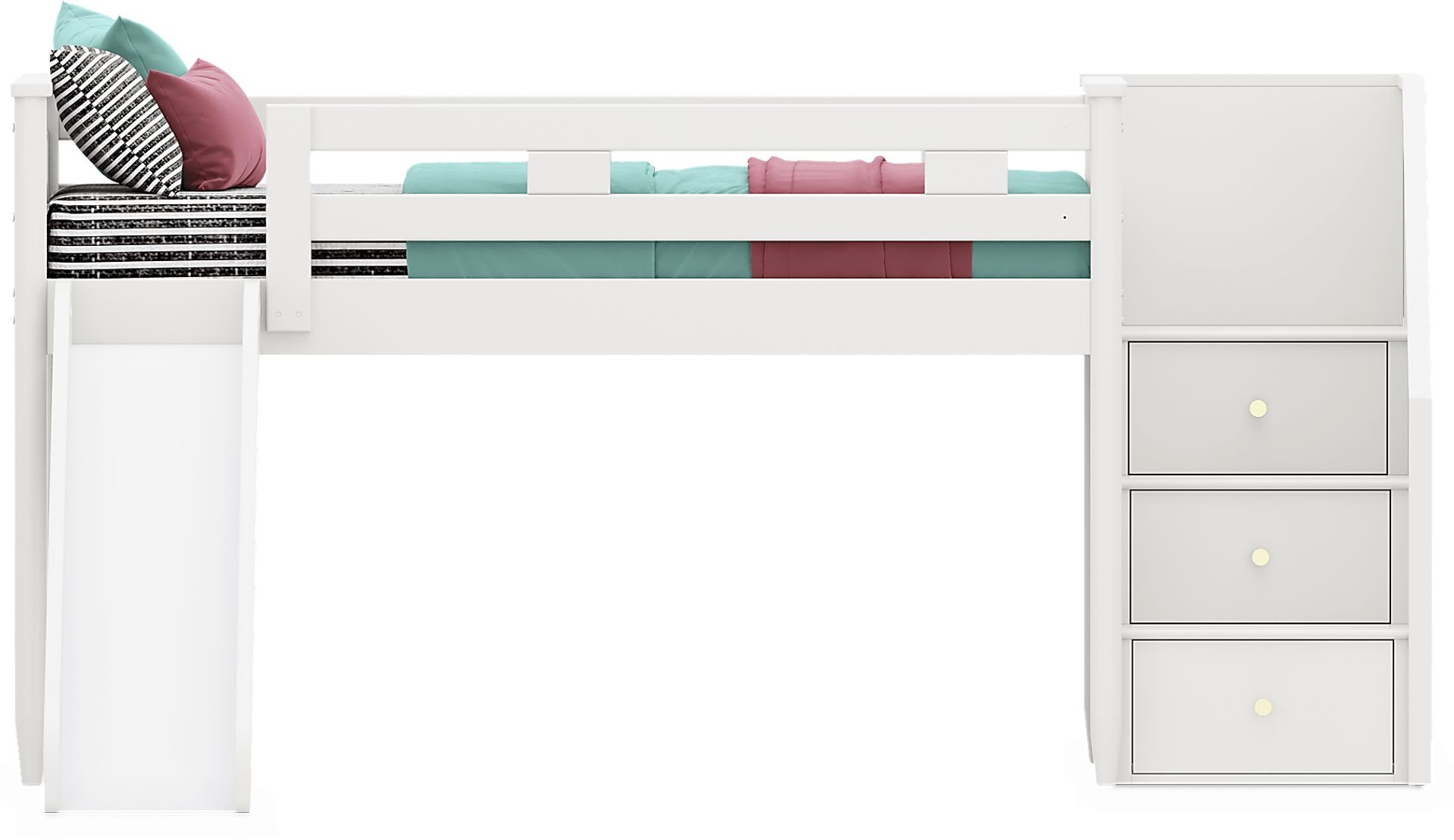 Kids Modern Colors White Twin Step Loft with Slide - Image 2