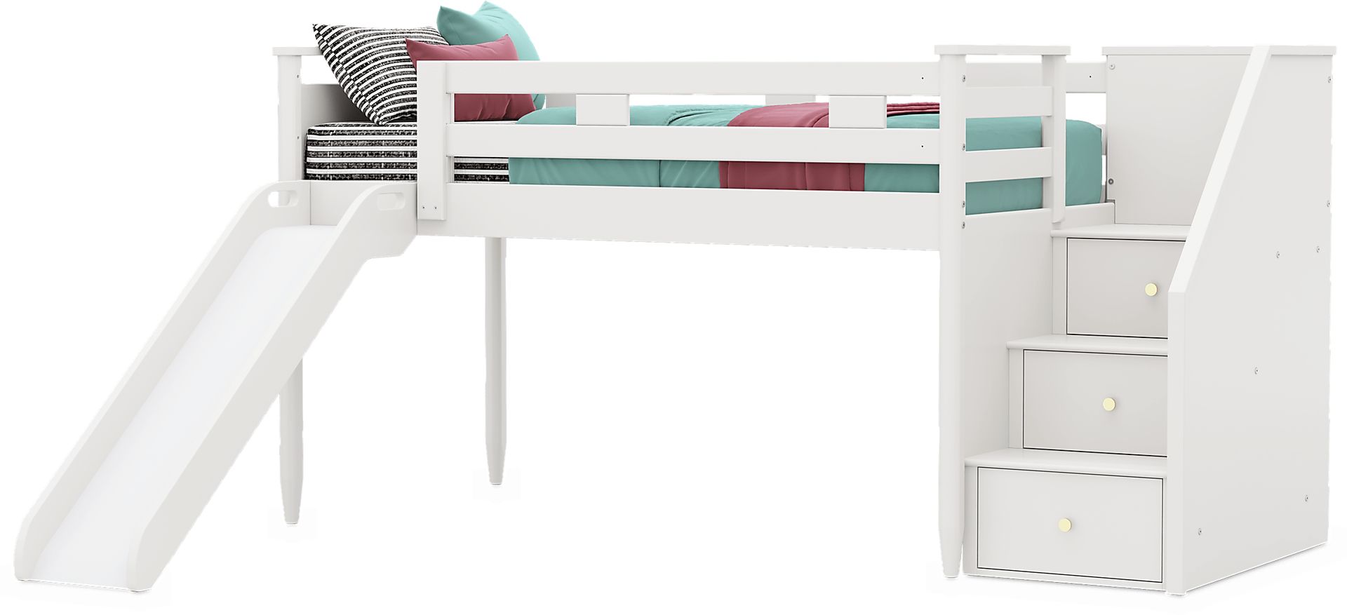 Kids Modern Colors White Twin Step Loft with Slide - Image 3
