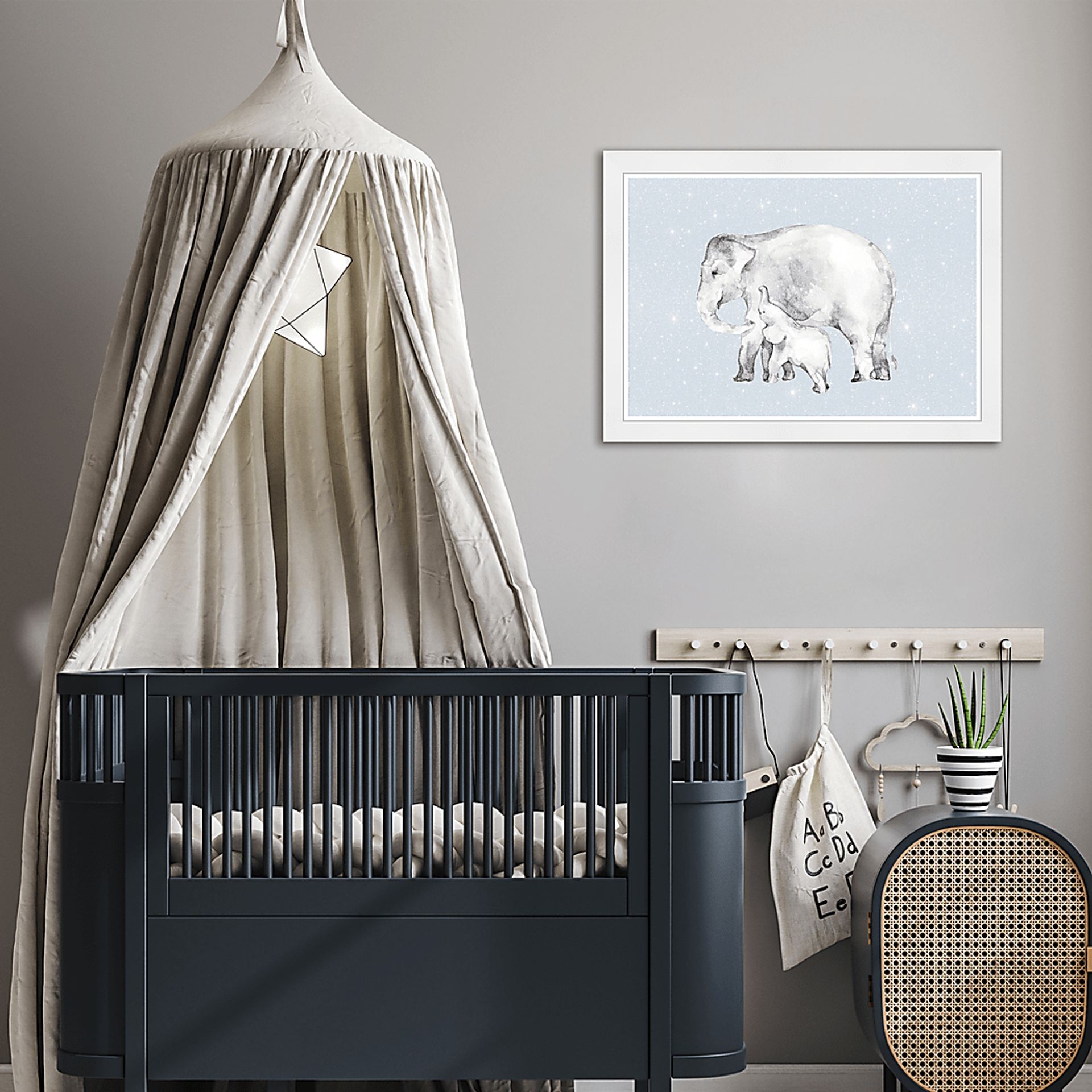 Kids Mommy and Me Elephant Blue Wall Art - Image 3
