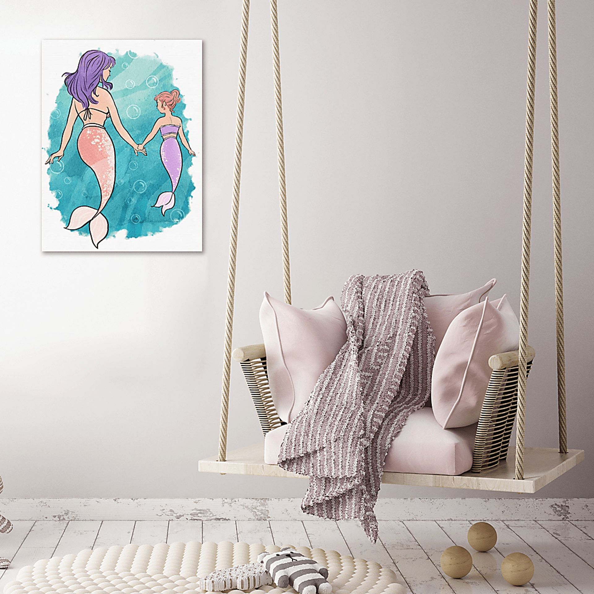 Kids Mommy and Me Mermaids Blue Medium Wall Art - Image 3
