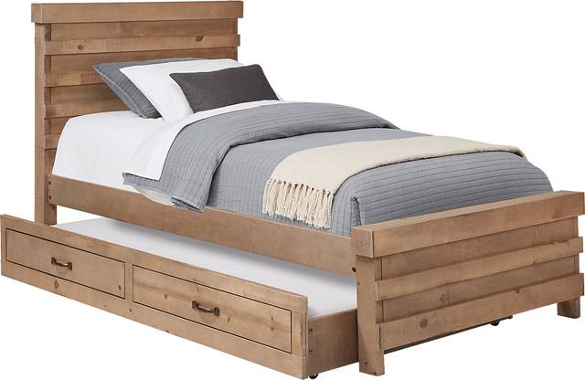 Kids Montana 2.0 Driftwood Twin Panel Bed with Twin Storage Trundle - Thumbnail - Image 1