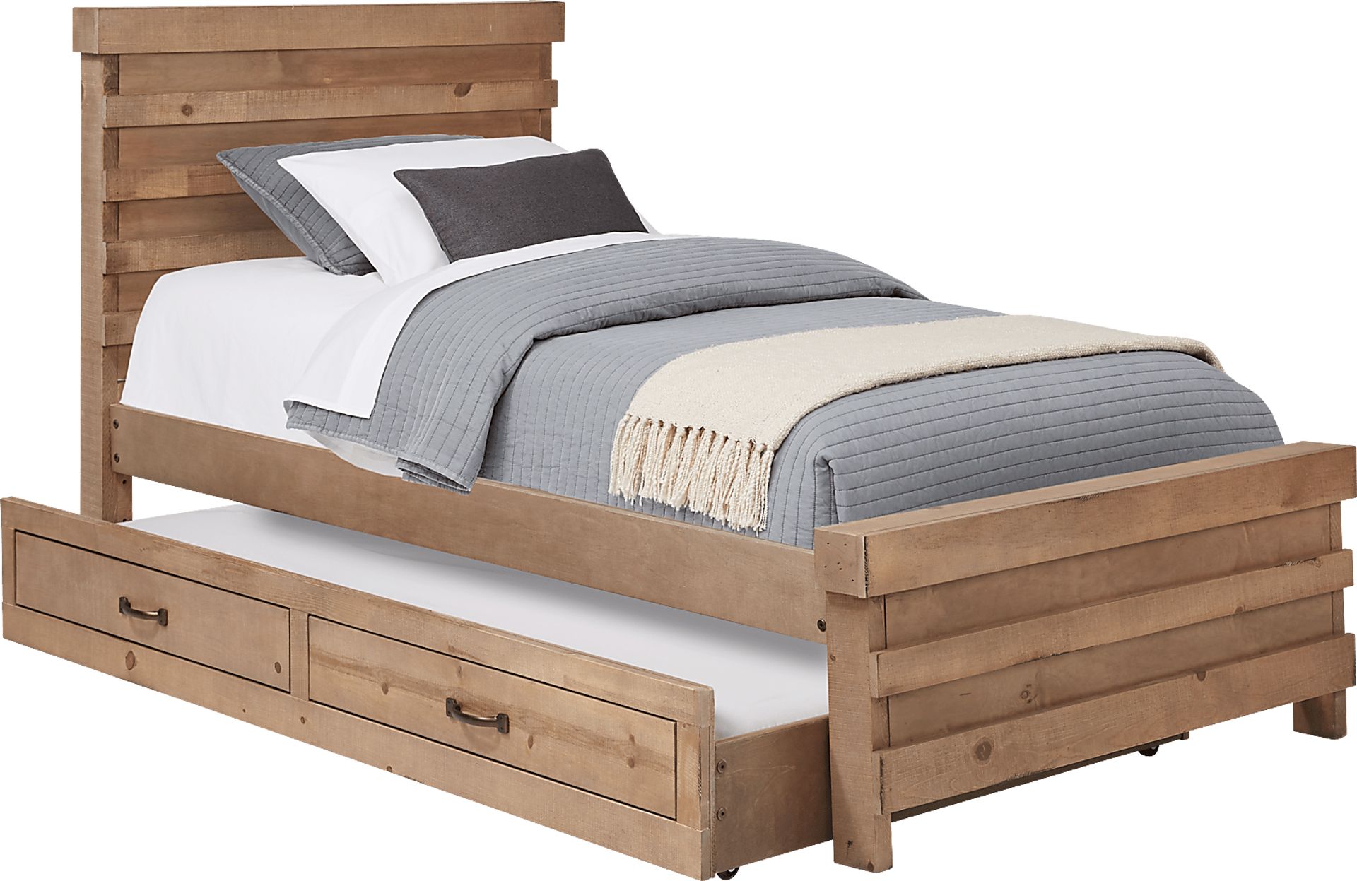 Kids Montana 2.0 Driftwood Twin Panel Bed with Twin Storage Trundle - Image 1