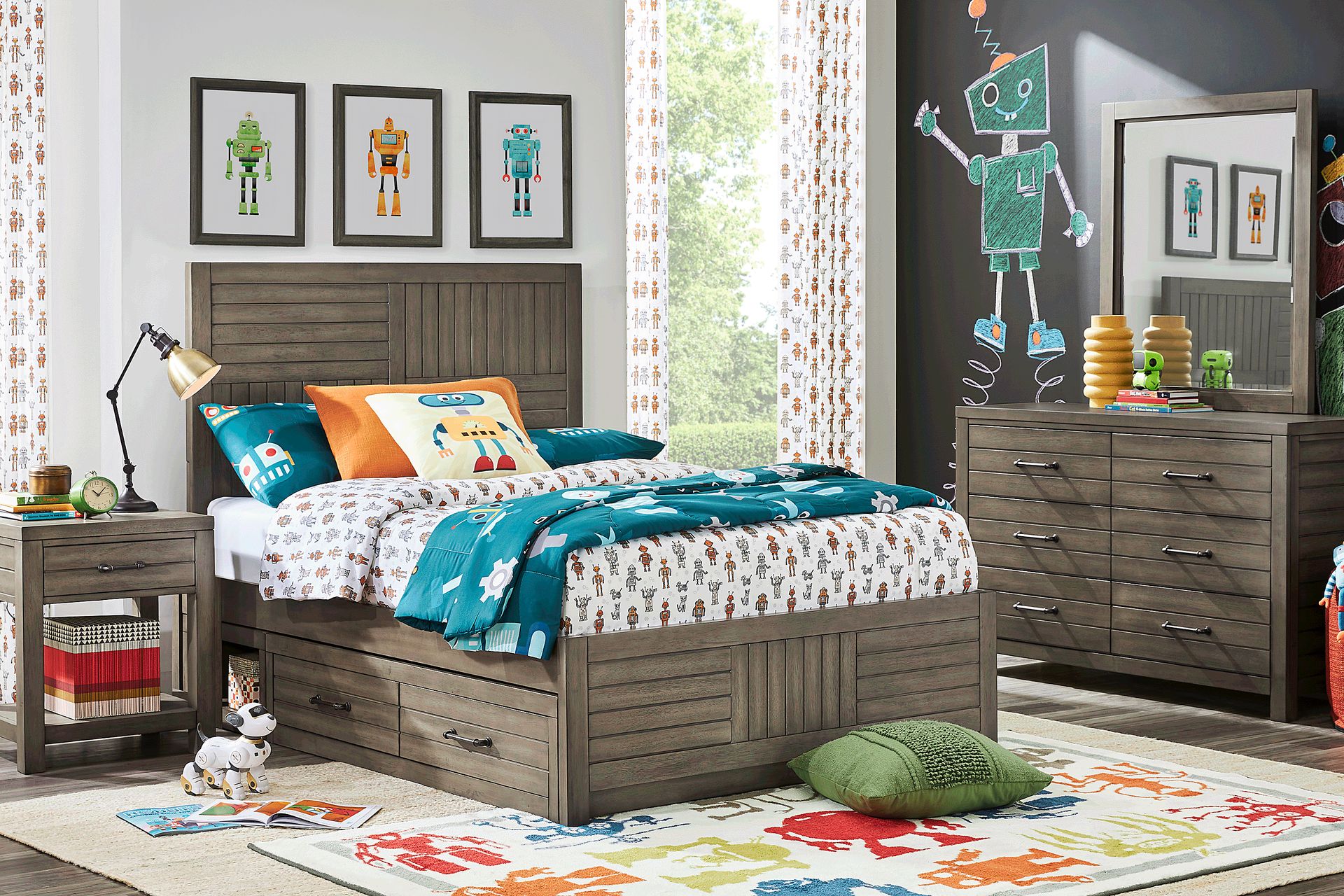 Kids Morgan Mills Mineral Full Panel Bed with Reversible Underbed Storage - Image 1