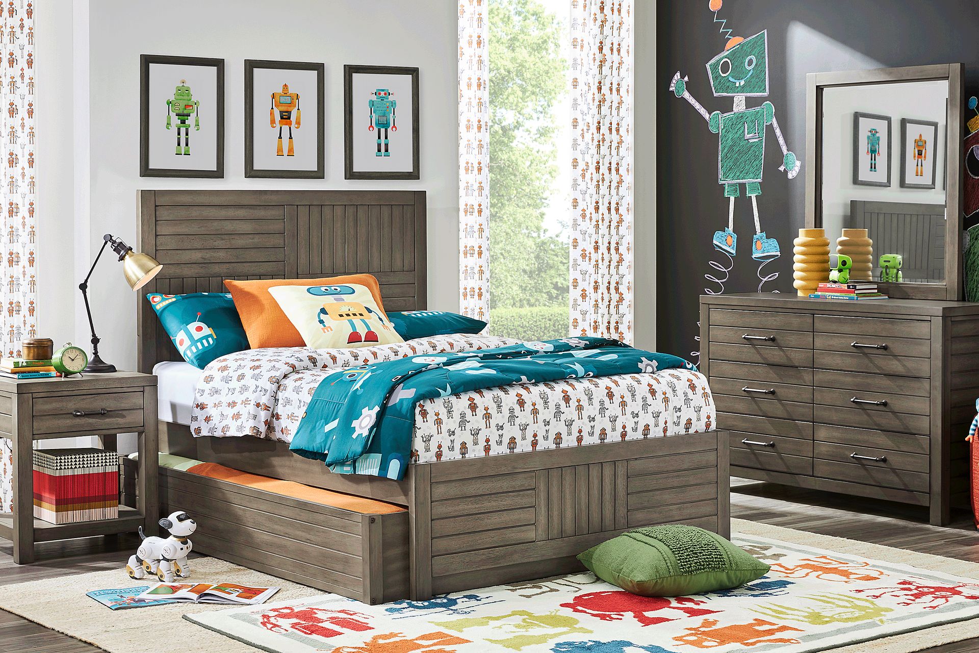 Kids Morgan Mills Mineral Full Panel Bed with Twin Storage Trundle - Image 1
