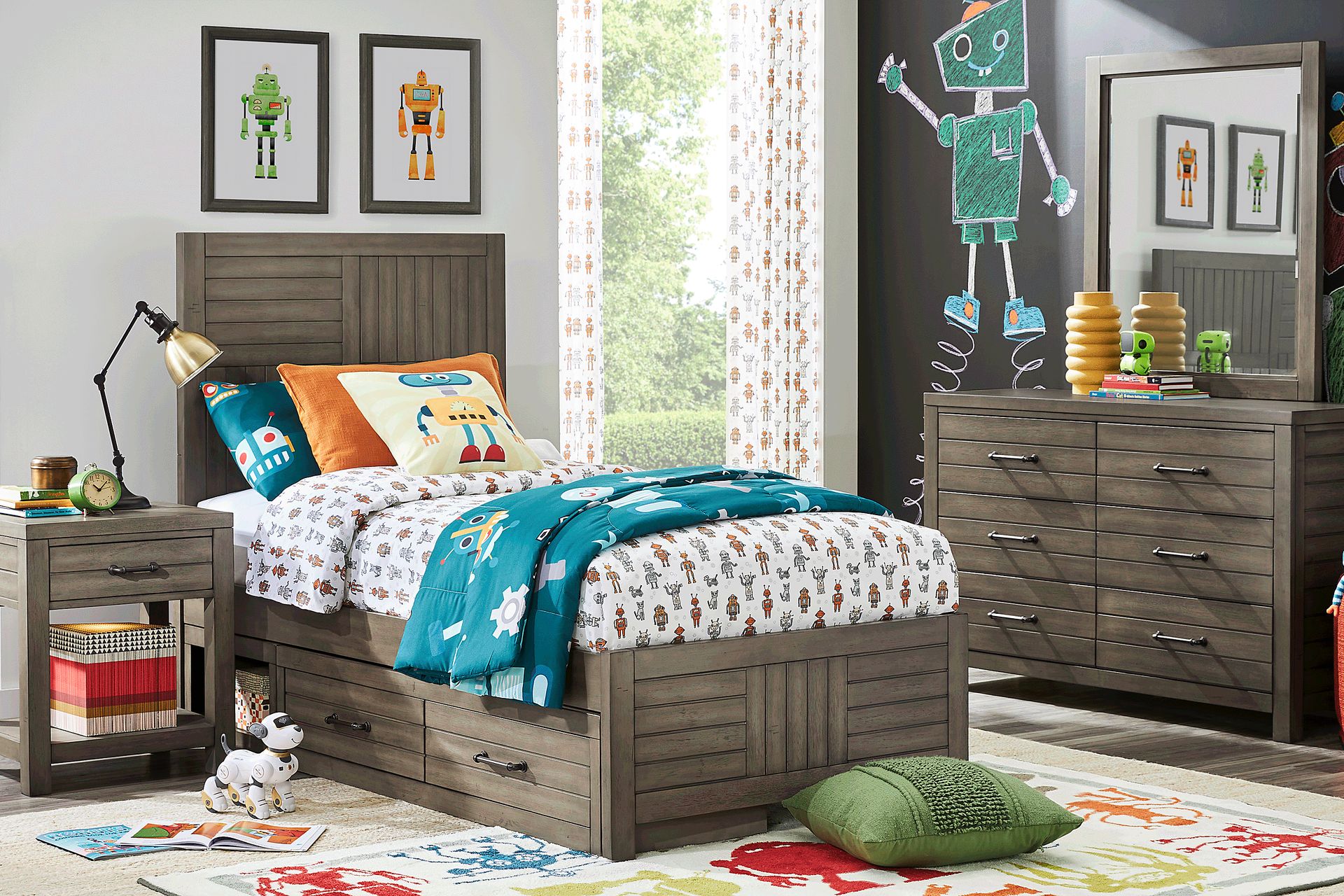 Kids Morgan Mills Mineral Twin Panel Bed with Reversible Underbed Storage - Image 1