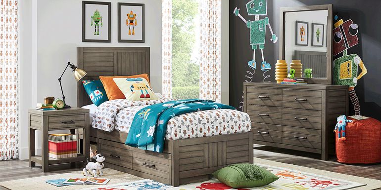 Kids Morgan Mills Mineral Twin Panel Bed with Reversible Underbed Storage