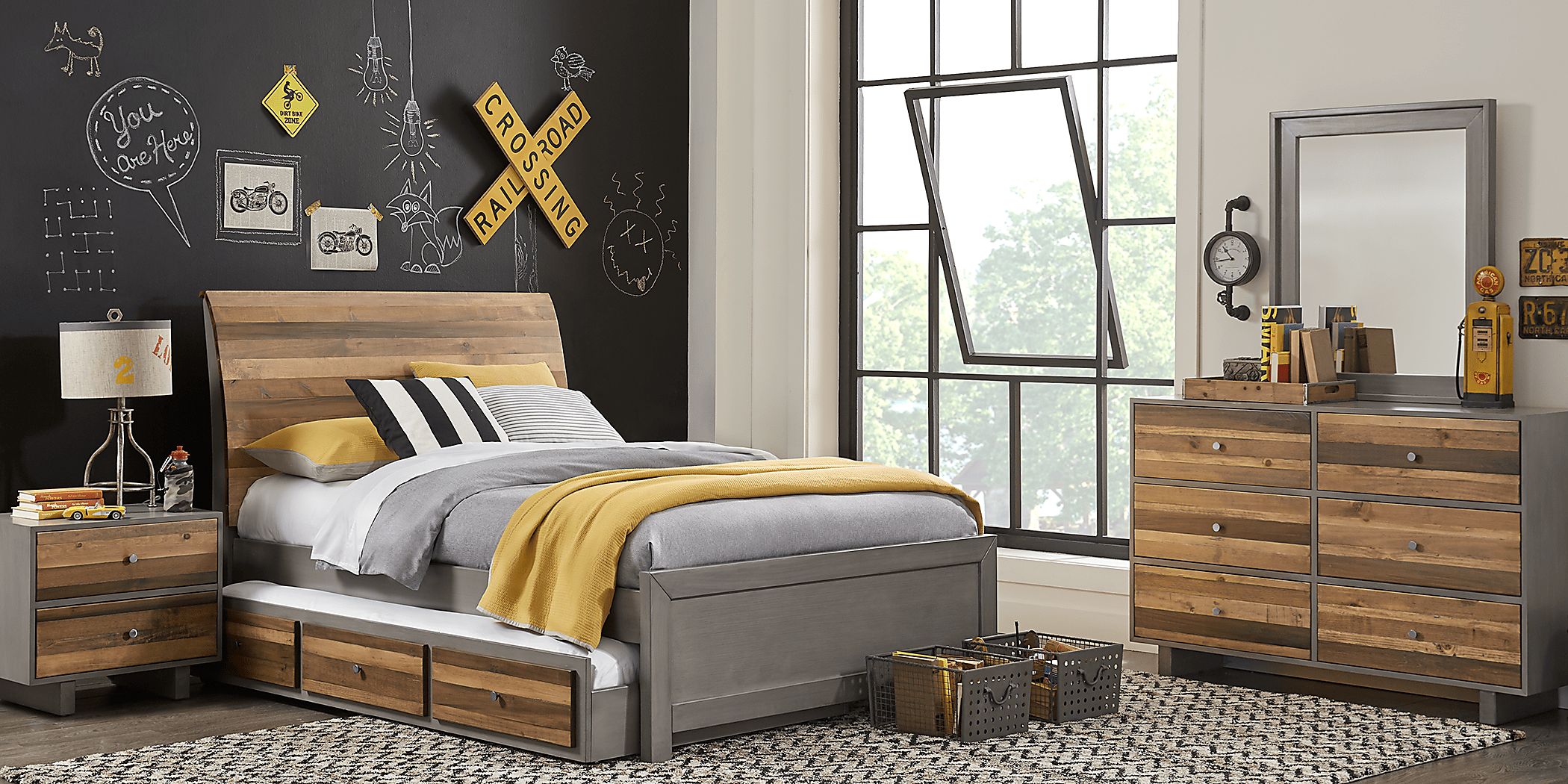 Moss Creek Jr. 5 Pc Gray Full Bedroom Set With Mirror Dresser 3 Pc Full Sleigh Bed
