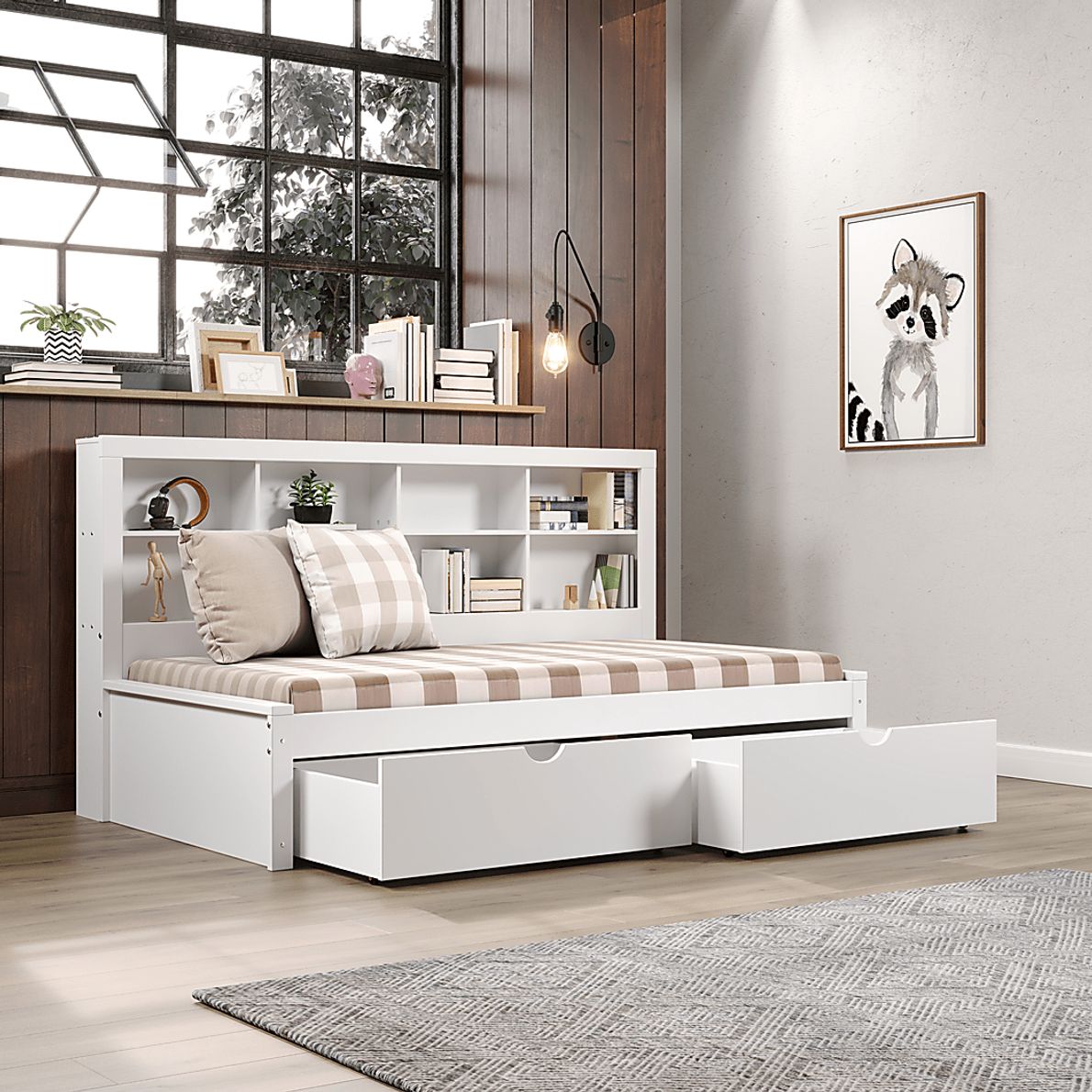 Kids Murifield White Twin Daybed with Storage