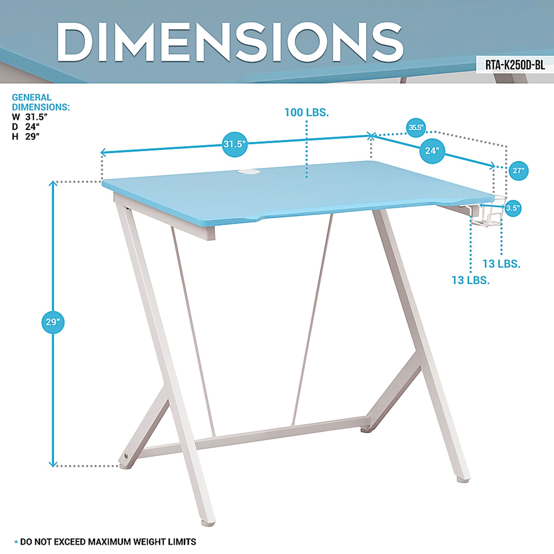 Narohi Blue Gaming Desk - Image 4