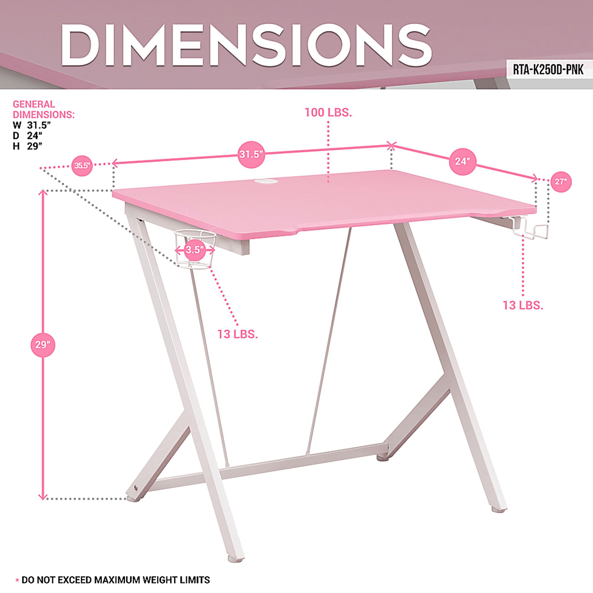 Narohi Pink Gaming Desk - Image 4