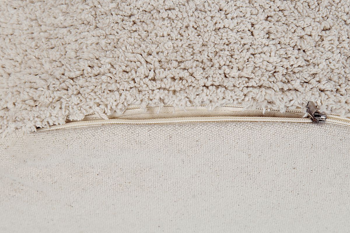 Chillette Natural Beige,White Cotton Fabric Pouf | Rooms to Go