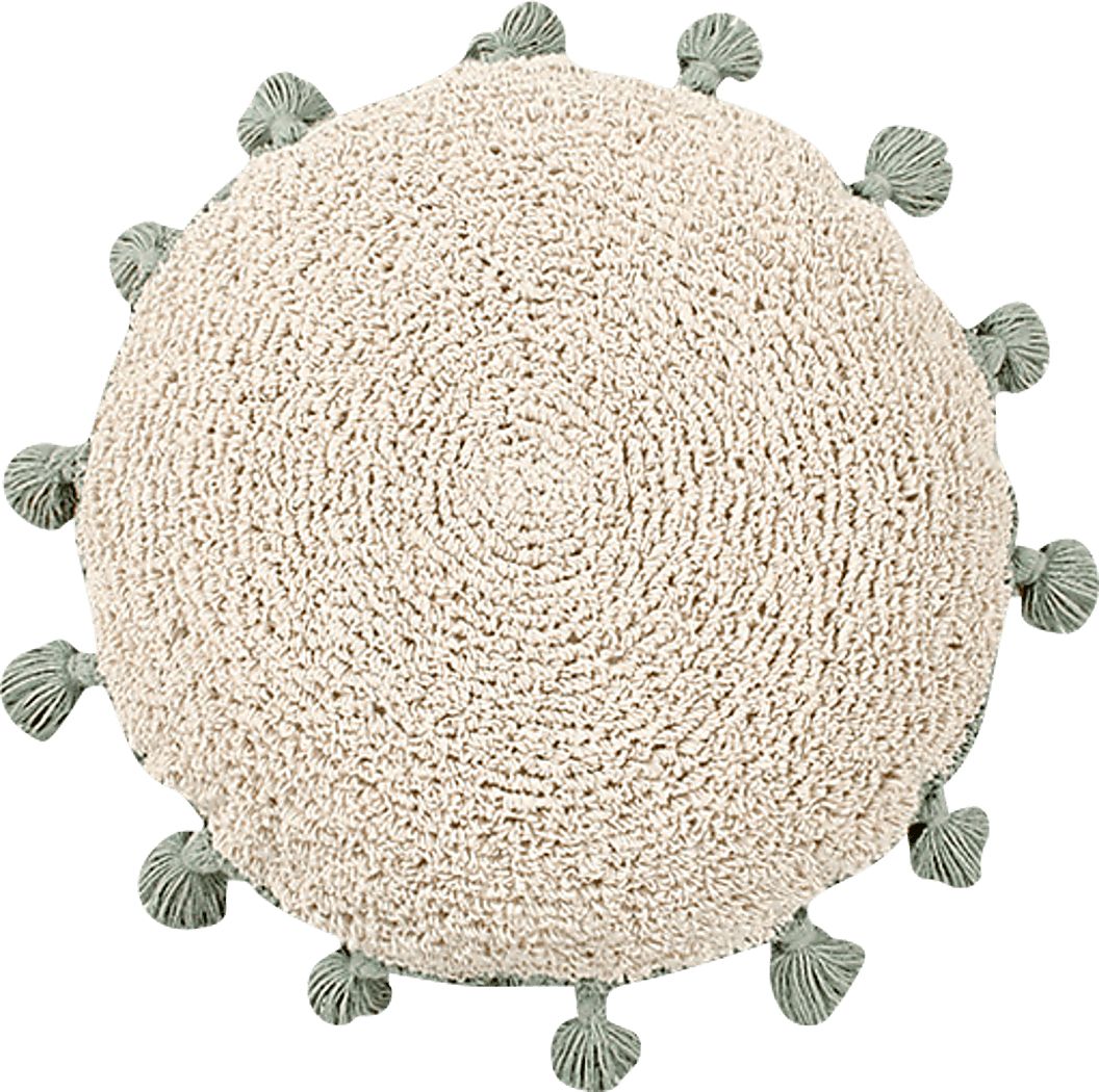 Kids Circle Tassels Natural/Green Pillow