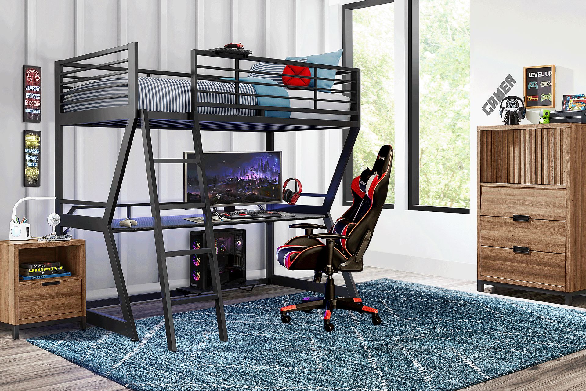 Kids Northridge Drive Caramel Bedroom with Carbon Optix Black Full Gaming Loft Bed - Image 1
