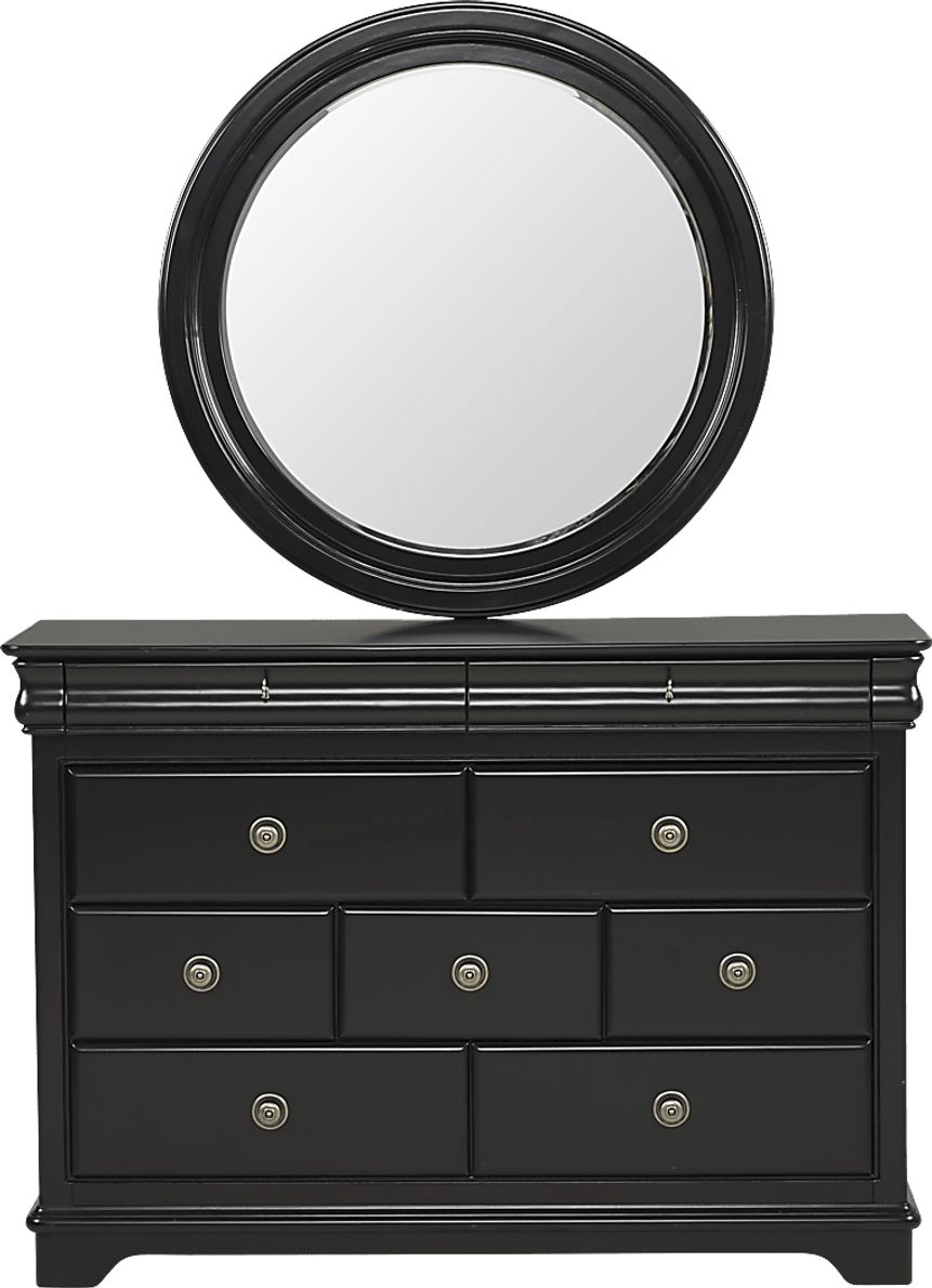 black dresser with mirror