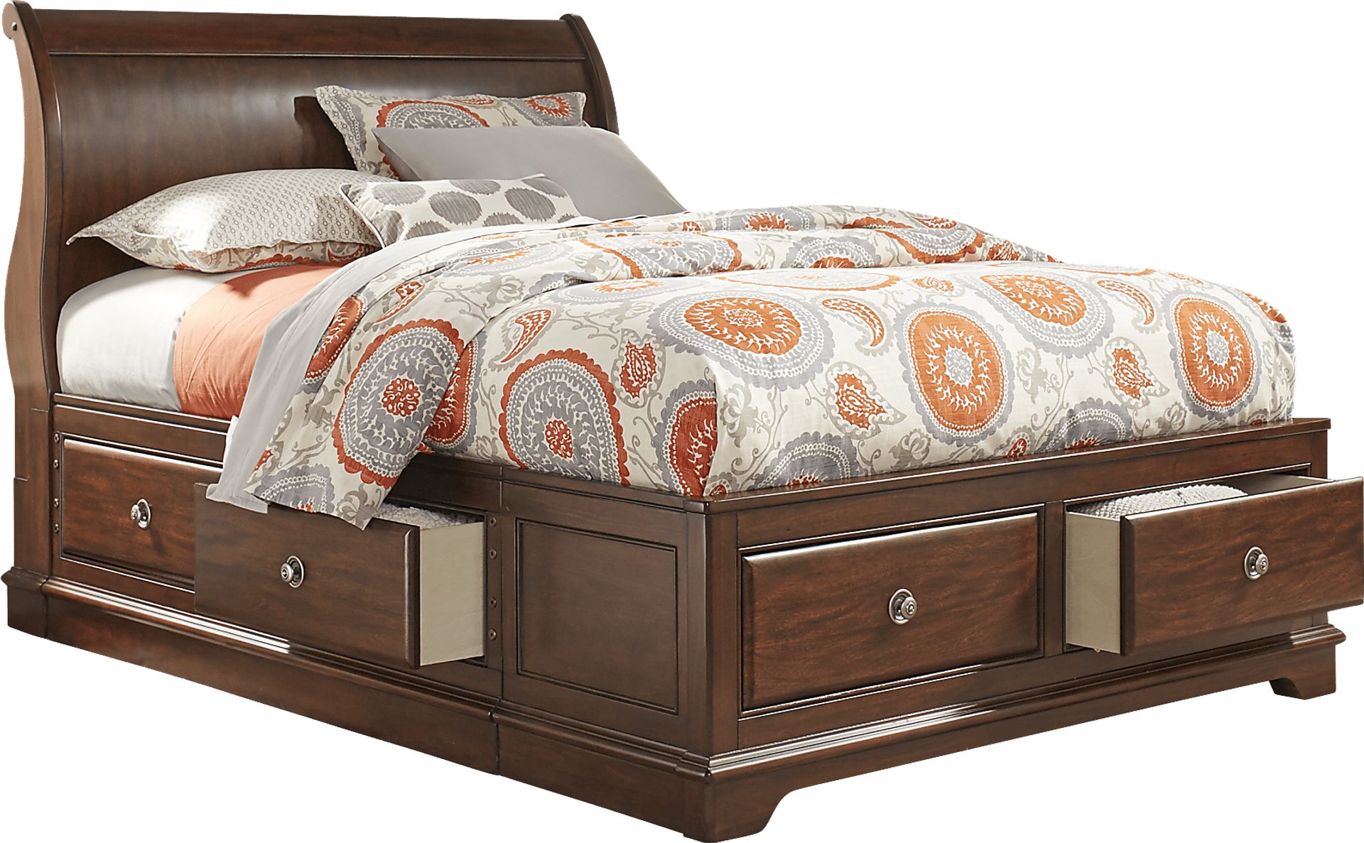 Kids Oberon Cherry 3 Pc Full Sleigh Bed with 6 Drawer Storage - Image 2