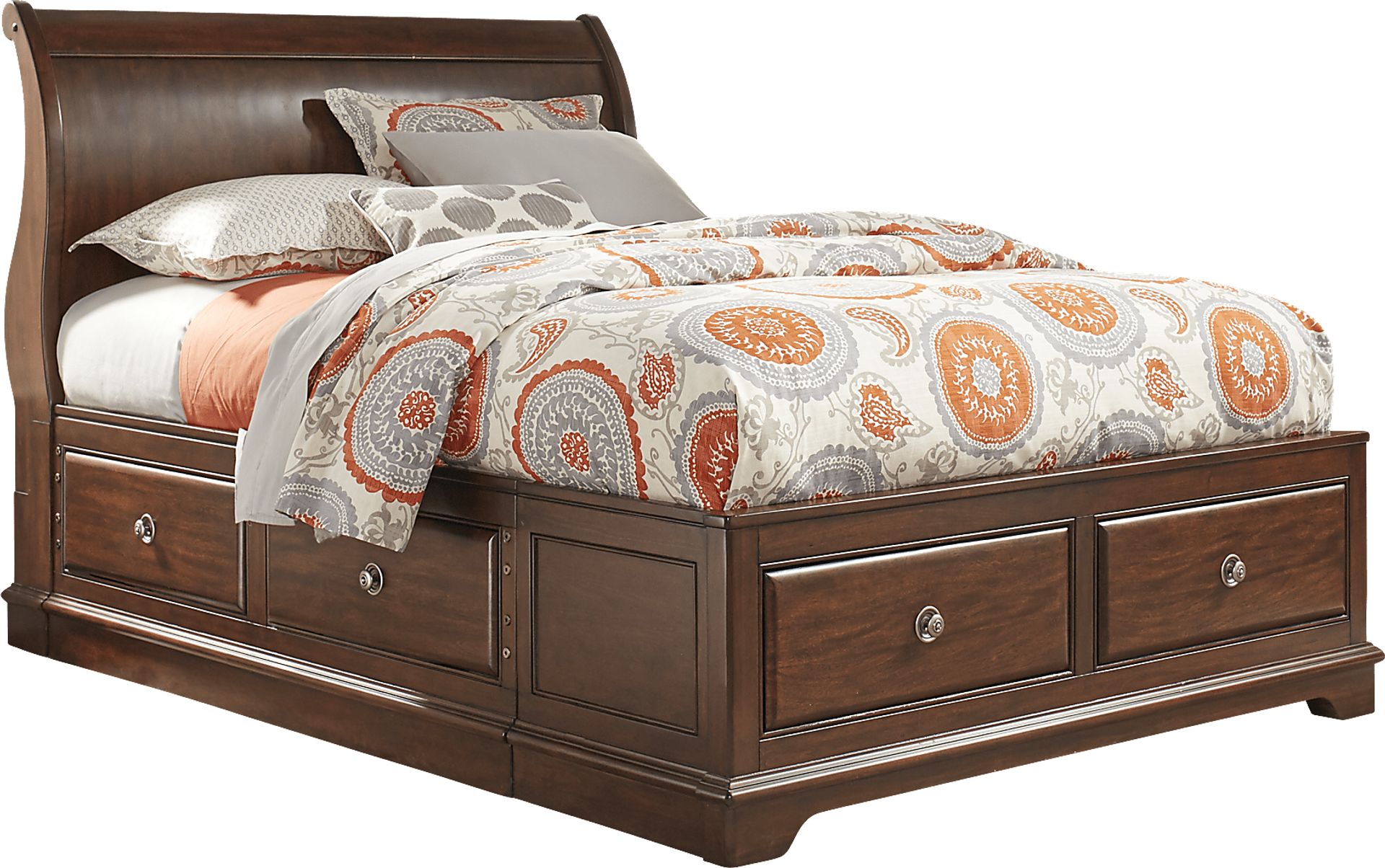 Kids Oberon Cherry 3 Pc Full Sleigh Bed with 6 Drawer Storage - Image 1