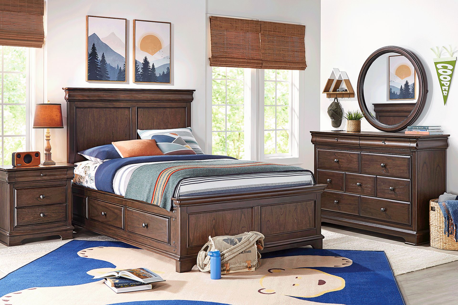 Kids Chocolate Full Panel Bed with Storage Side Rails - Image 2