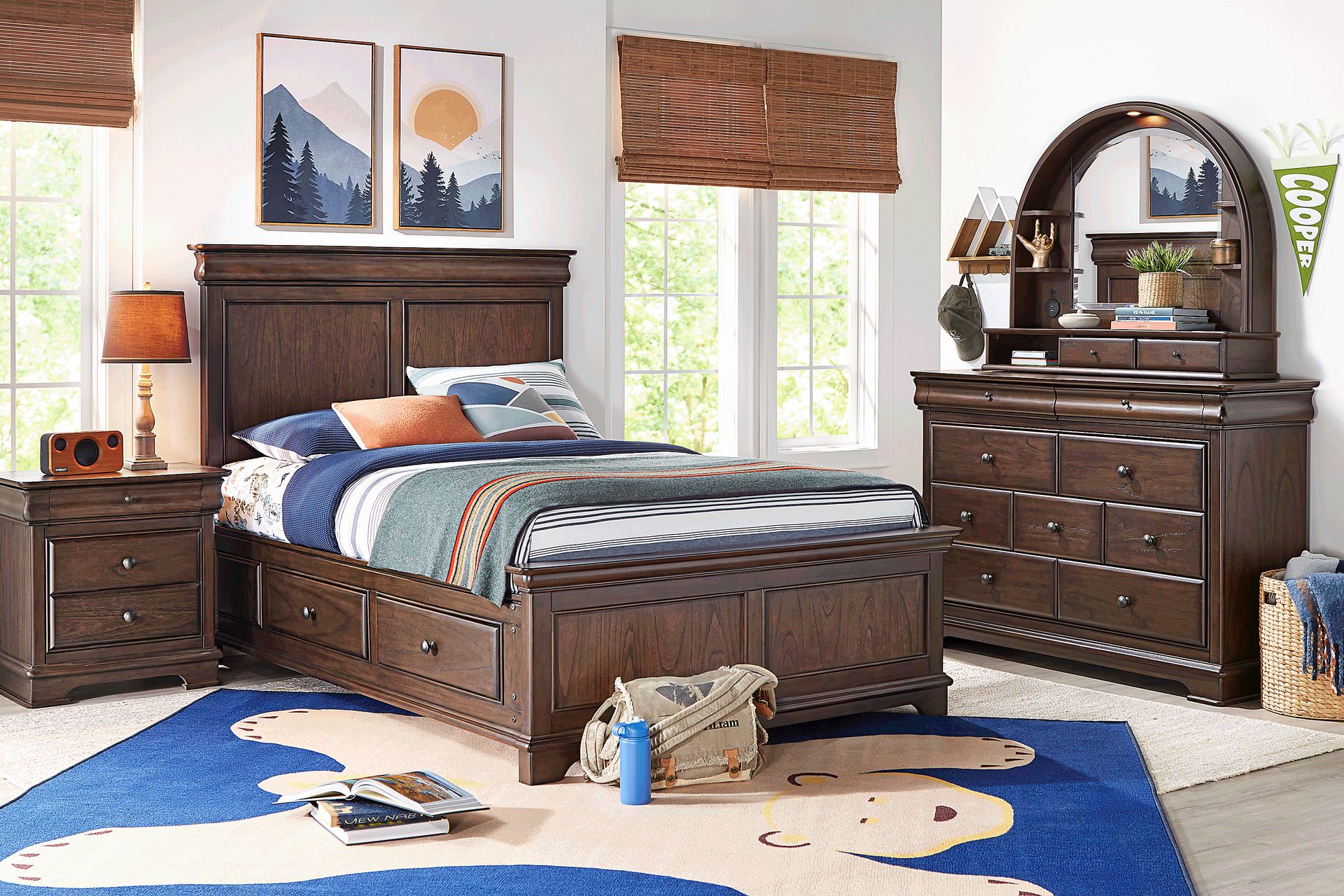 Kids Oberon Chocolate Full Panel Bedroom with Storage Side Rails - Image 1
