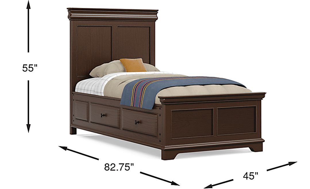 Kids Oberon Chocolate Twin Panel Bed with Storage Side Rails