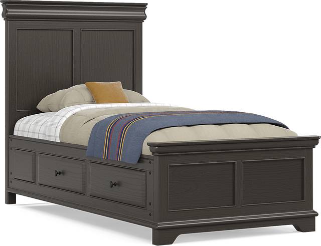 Kids Oberon Chocolate Twin Panel Bed with Storage Side Rails - Thumbnail - Image 1
