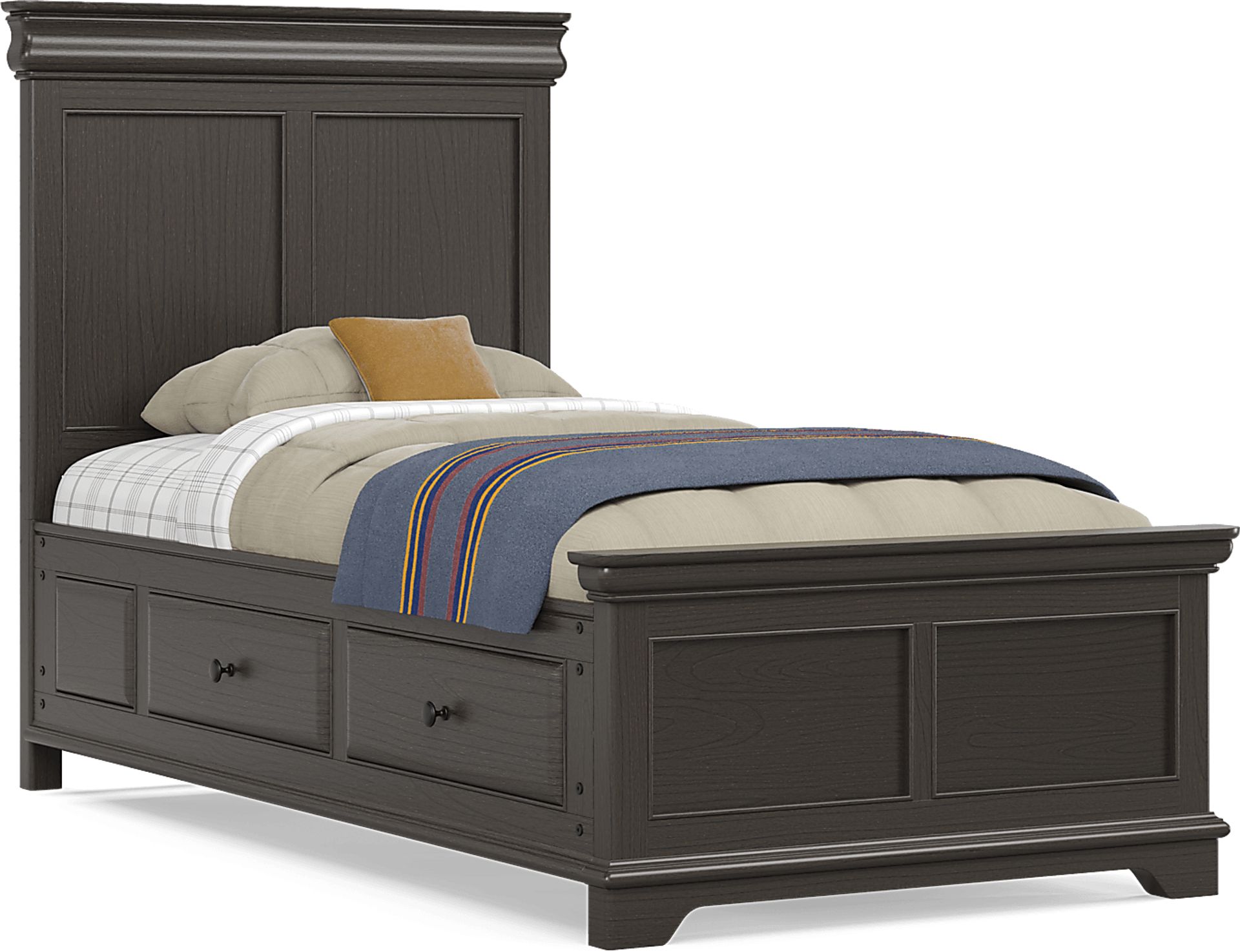 Kids Oberon Chocolate Twin Panel Bed with Storage Side Rails - Image 1