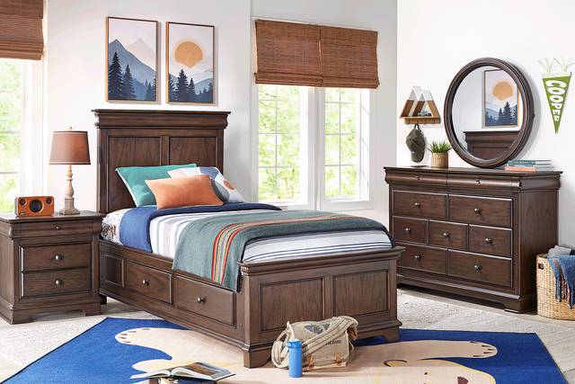 Kids Oberon Chocolate Twin Panel Bed with Storage Side Rails - Thumbnail - Image 2