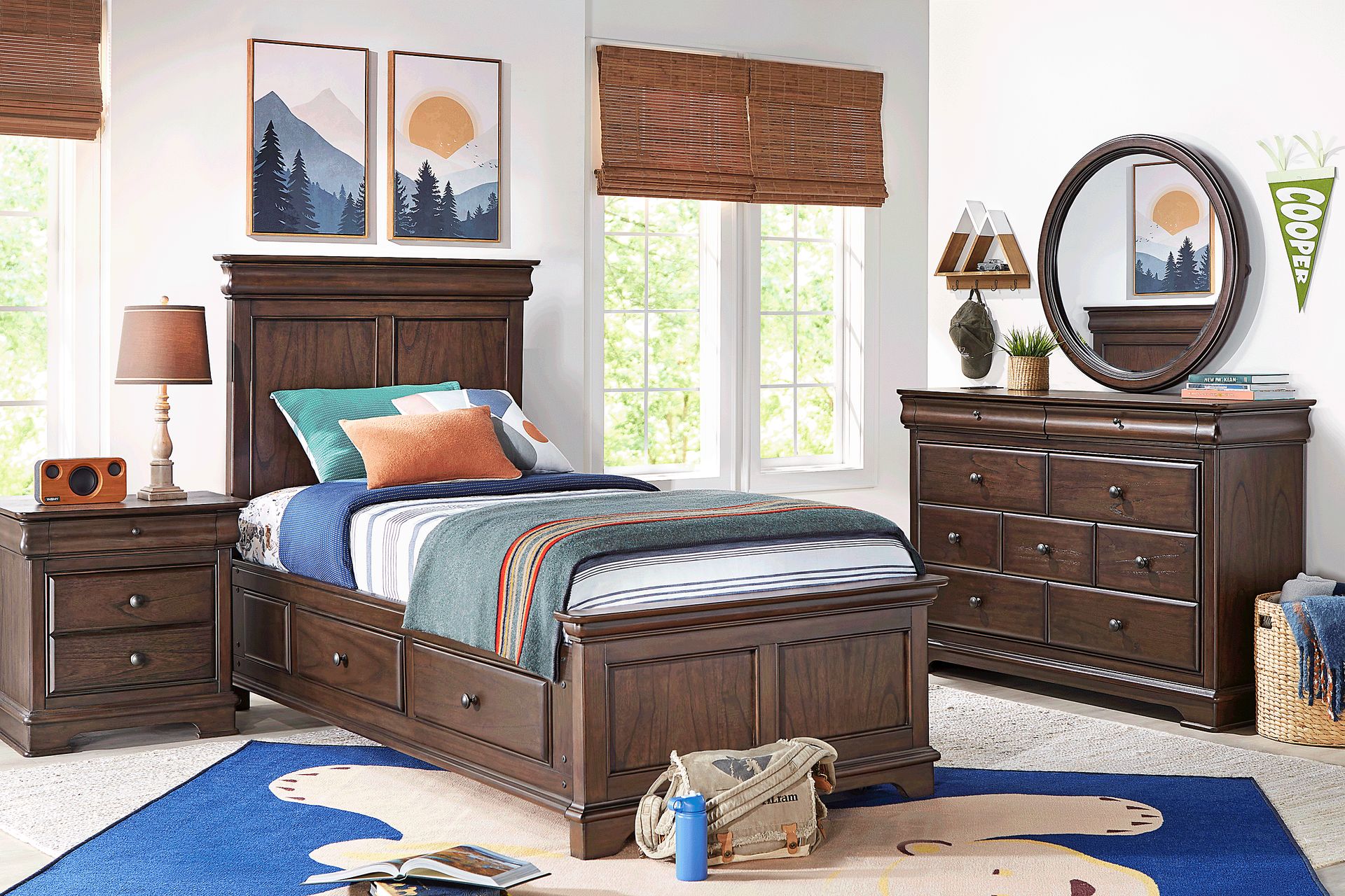 Kids Oberon Chocolate Twin Panel Bed with Storage Side Rails - Image 2