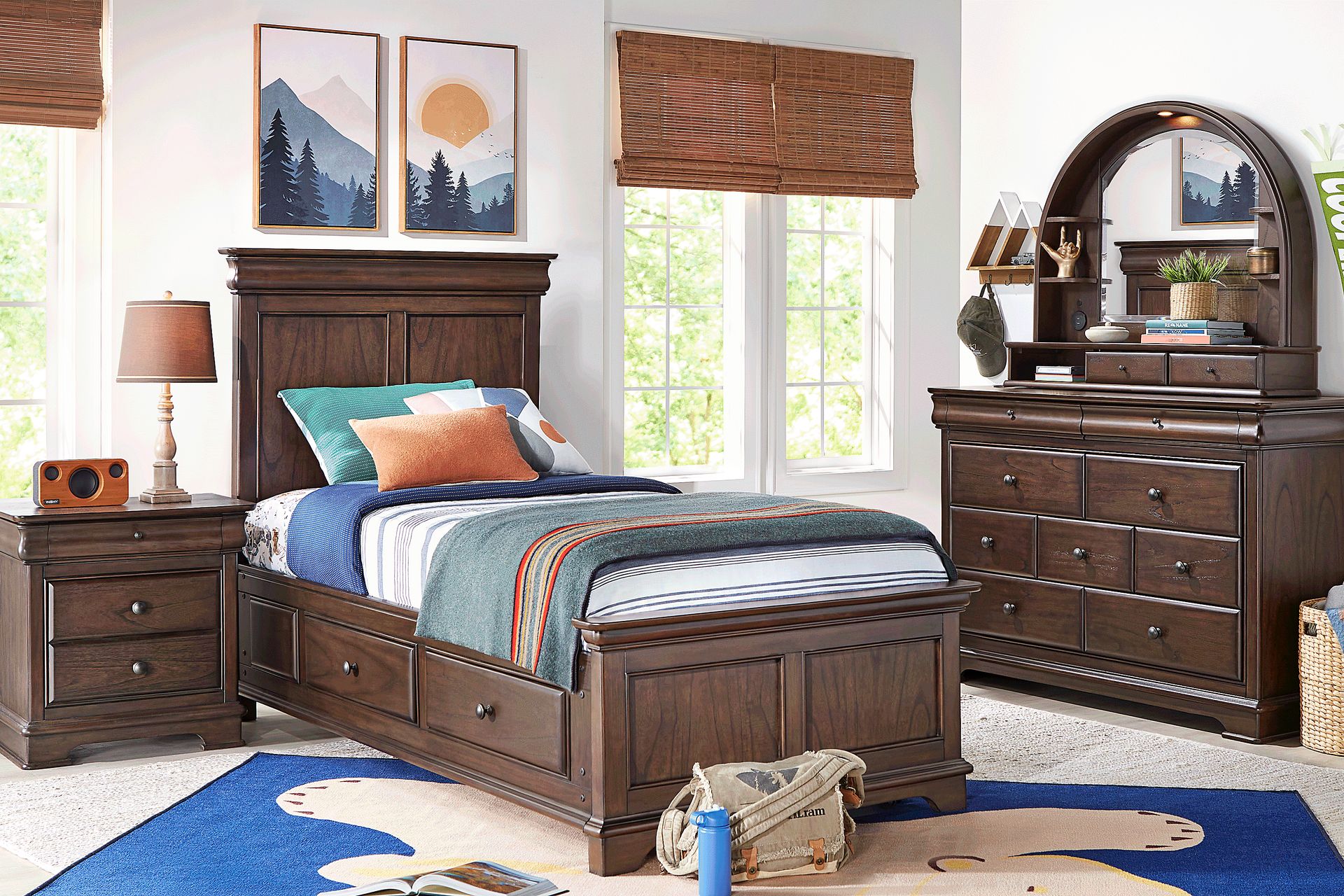 Kids Oberon Chocolate Twin Panel Bedroom with Storage Side Rails - Image 1