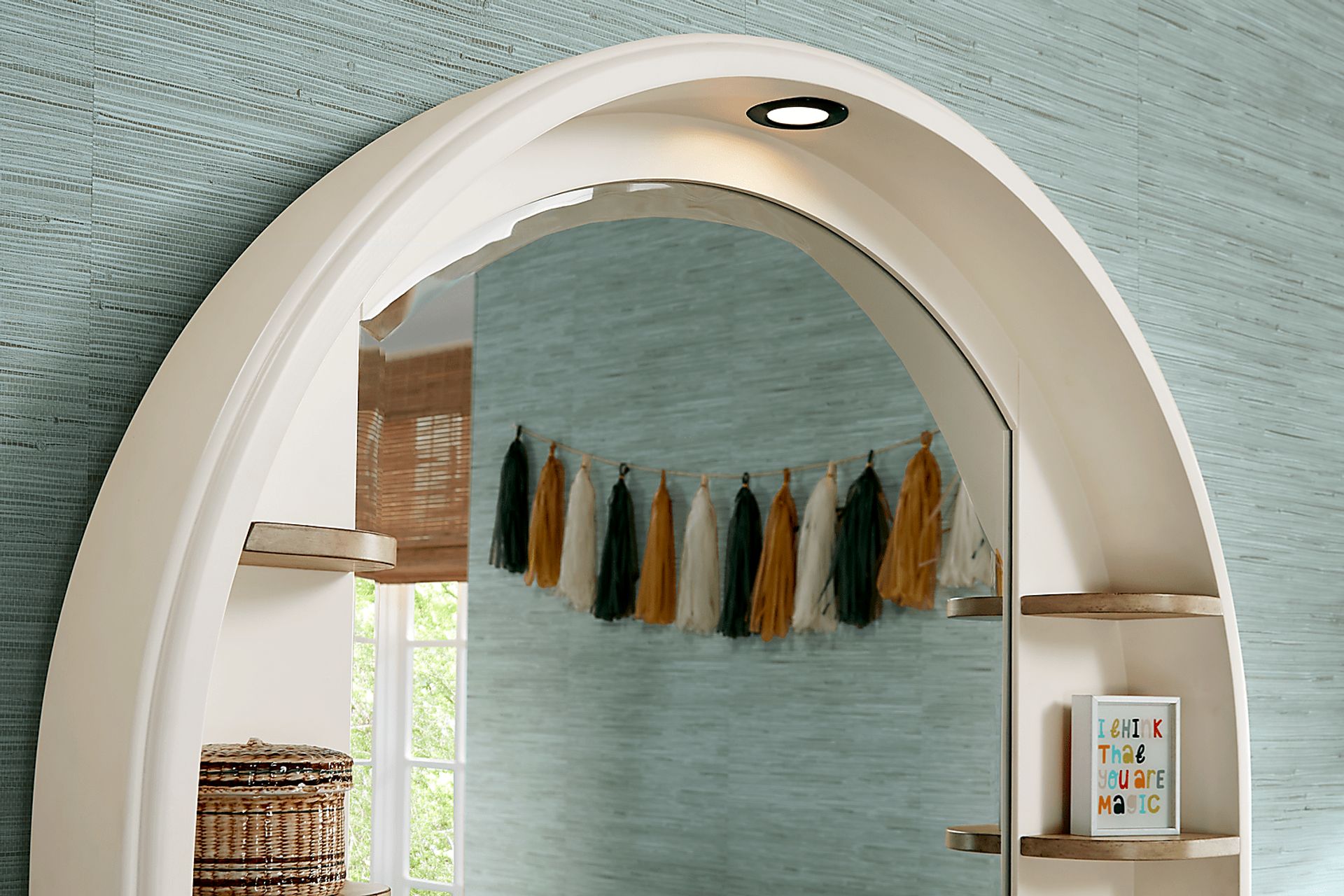 Kids Oberon Cream Arched Mirror with Hutch - Image 3