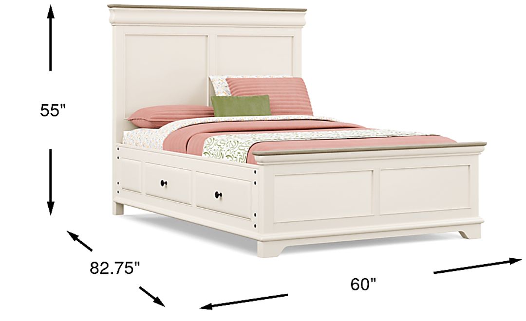 Kids Oberon Cream Full Panel Bed with Storage Side Rails