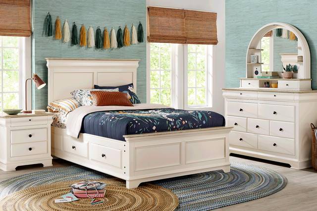 Kids Oberon Cream Full Panel Bedroom with Storage Side Rails - Thumbnail - Image 1