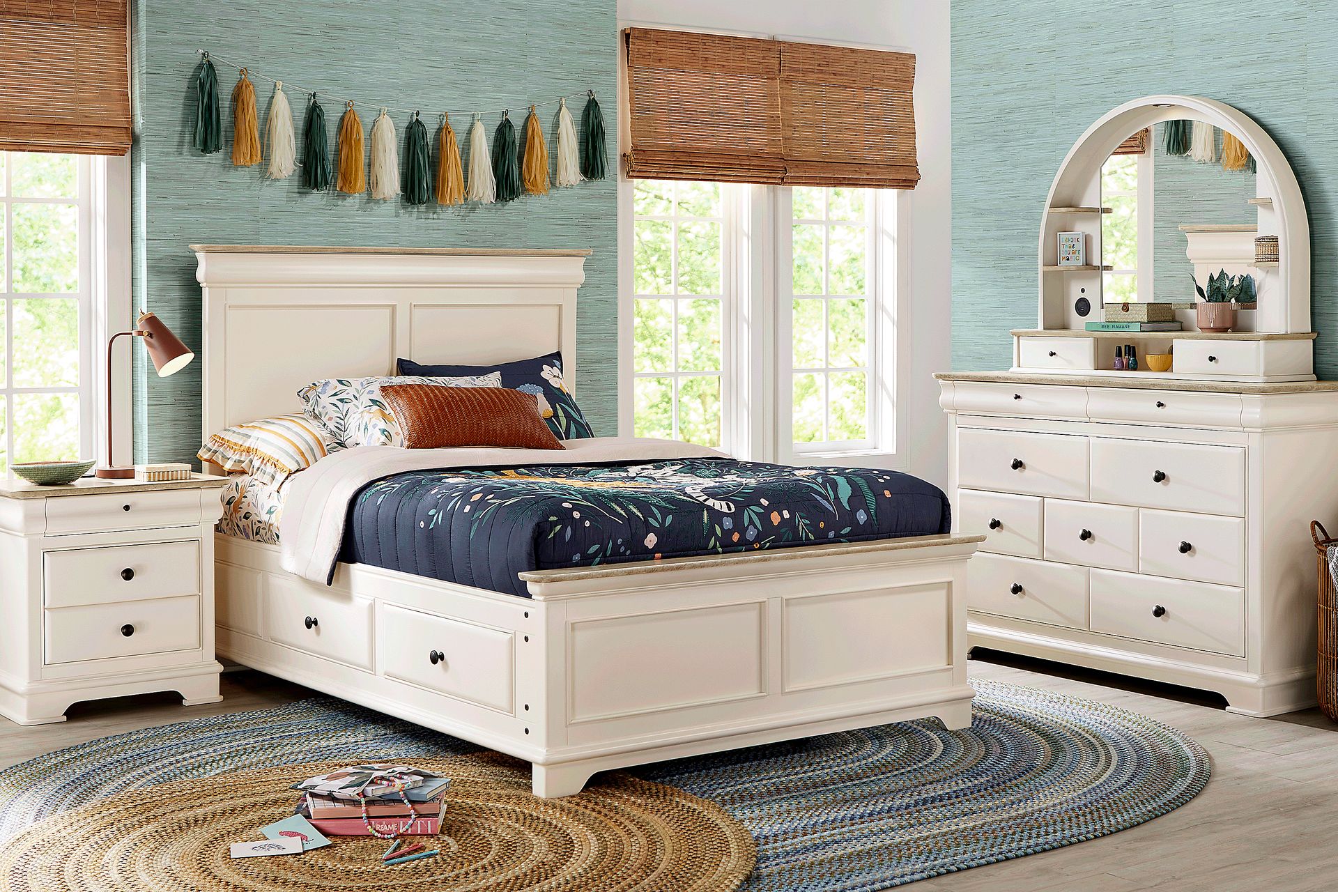 Kids Oberon Cream Full Panel Bedroom with Storage Side Rails - Image 1