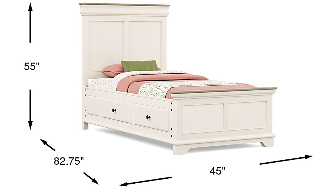 Kids Oberon Cream Twin Panel Bed with Storage Side Rails