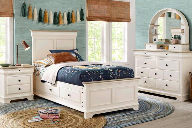 Kids Oberon Cream Twin Panel Bedroom with Storage Side Rails - Thumbnail - Image 1