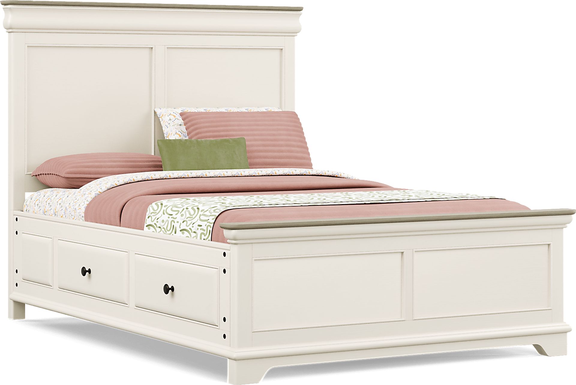 Kids Oberon Cream Full Panel Bed with Storage Side Rails - Image 1