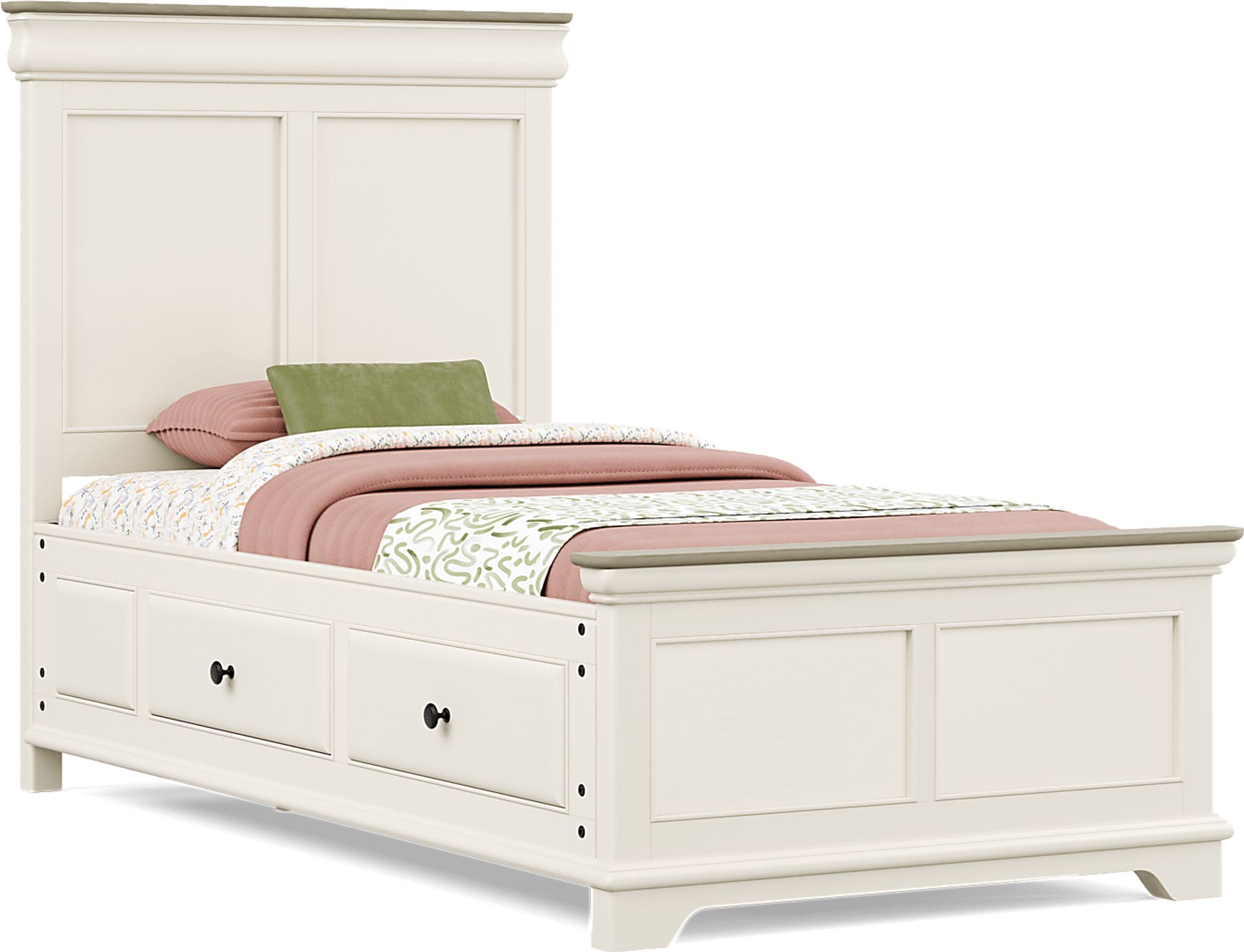 Kids Oberon Cream Twin Panel Bed with Storage Side Rails - Image 1