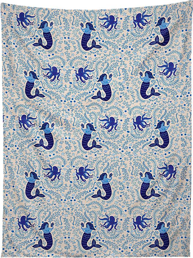 Kids Ocean Creatures Blue Tapestry - Thumbnail - Image 1