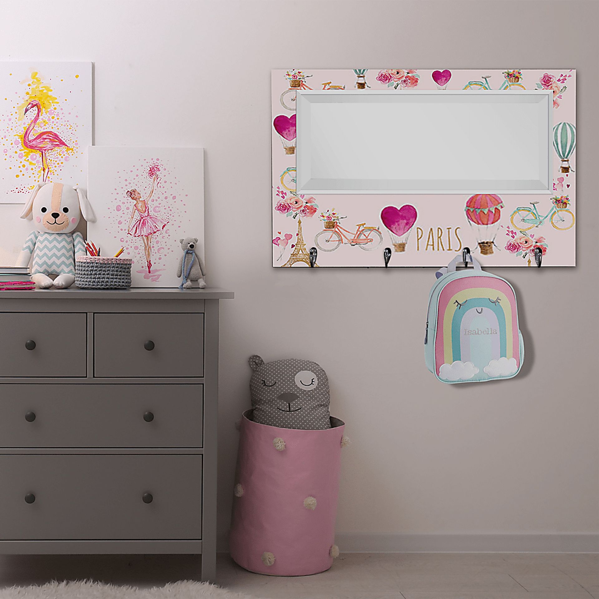 Kids Off To Paris White Wall Mirror - Image 3