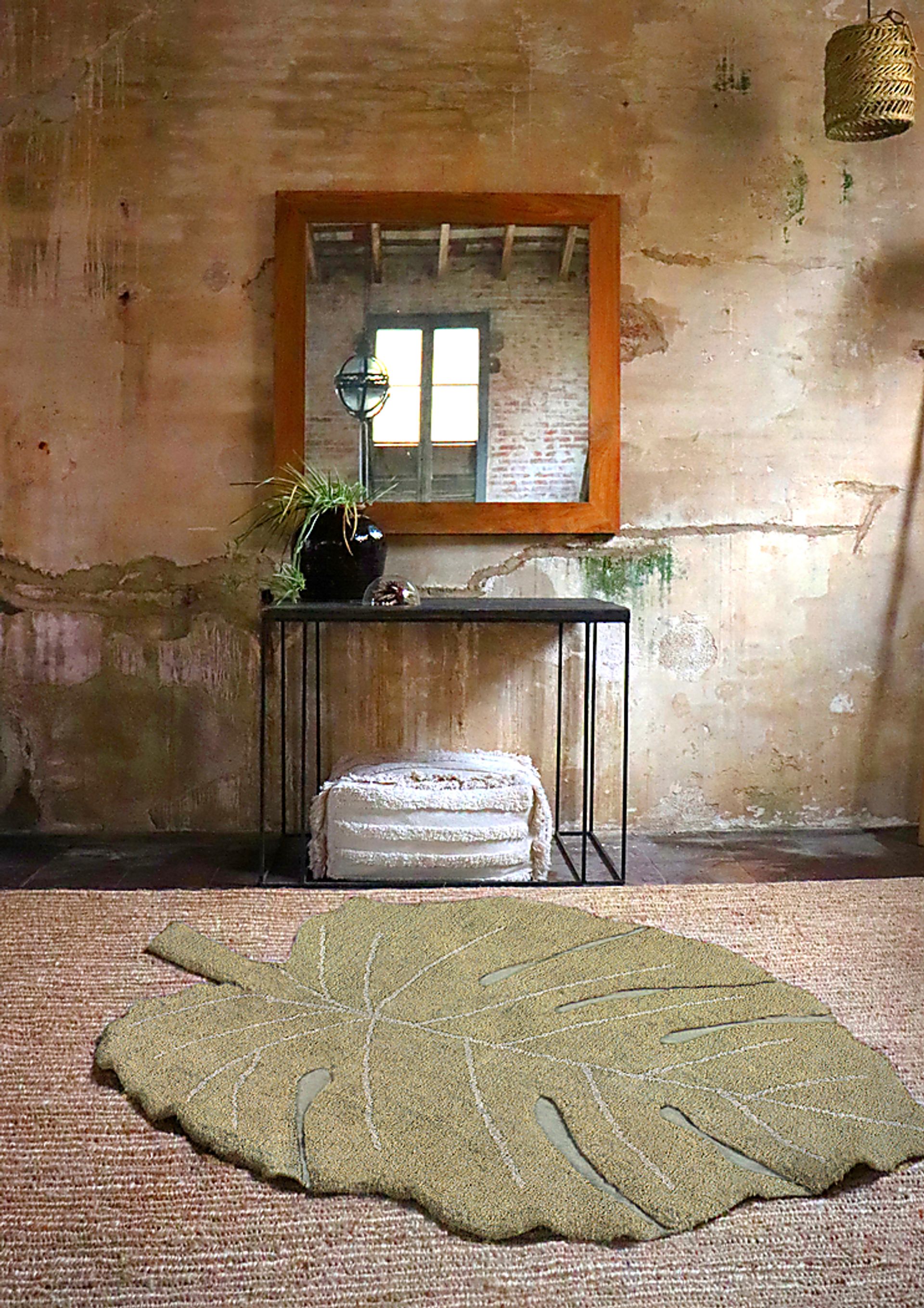 Kids Olive 4' X 5'11 Monstera Leaf Machine Washable Rug - Image 4