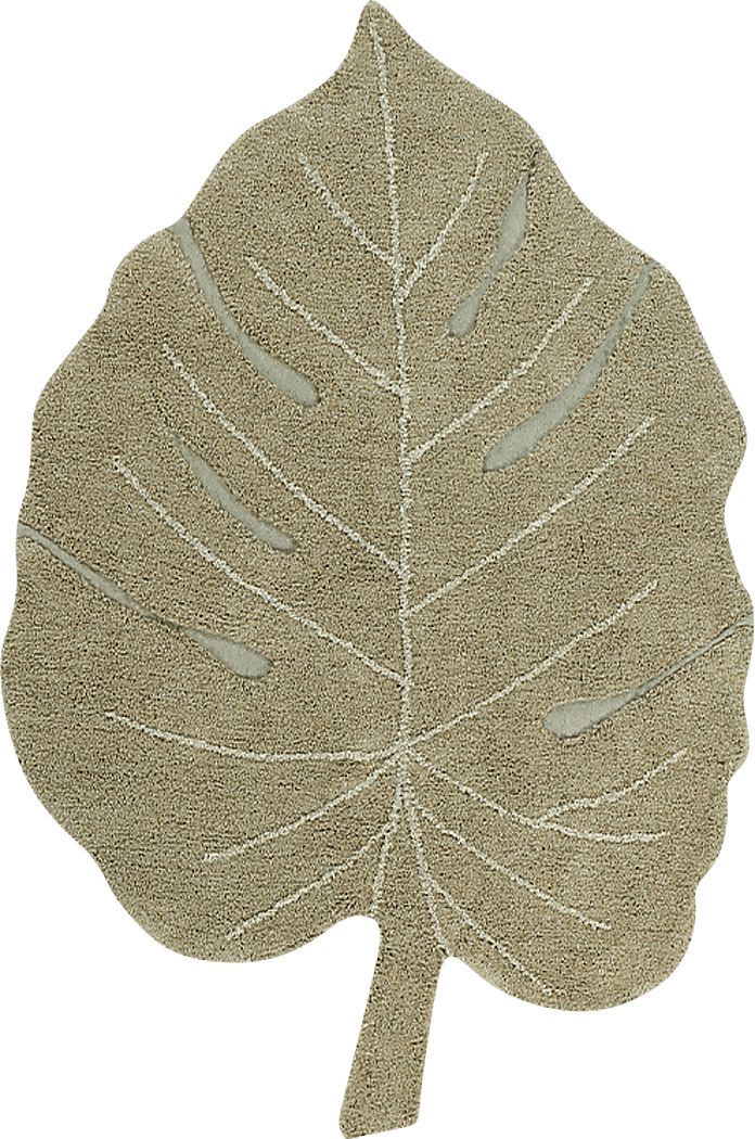 Kids Olive 4' X 5'11 Monstera Leaf Machine Washable Rug