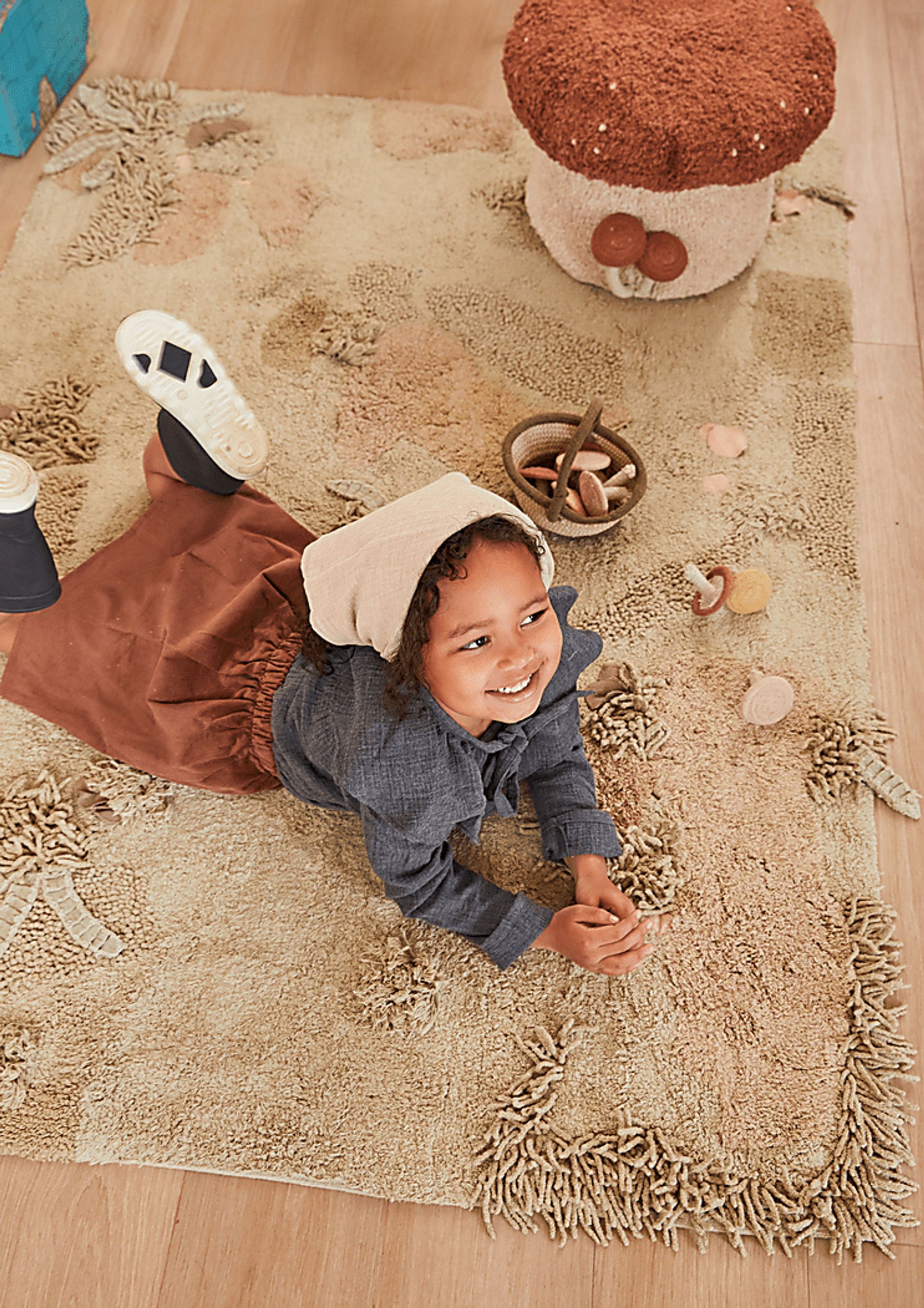 Kids Olive 4' x 5'3 Mushroom Forest Machine Washable Rug - Image 4