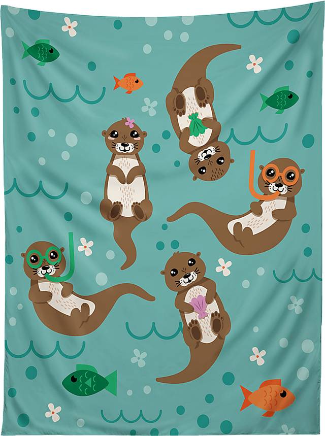 Kids Otter Play Blue Tapestry - Thumbnail - Image 1