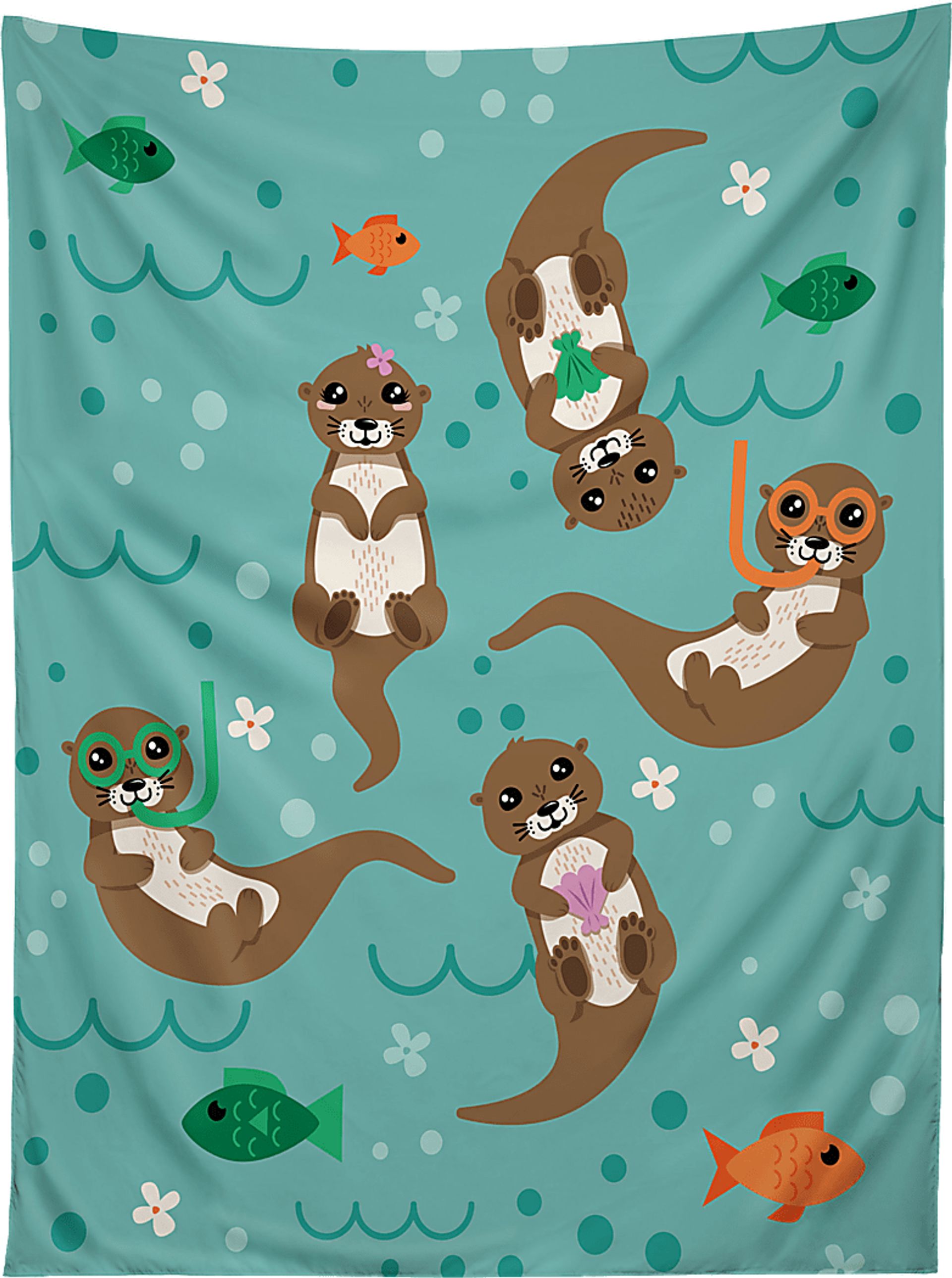 Kids Otter Play Blue Tapestry - Image 1