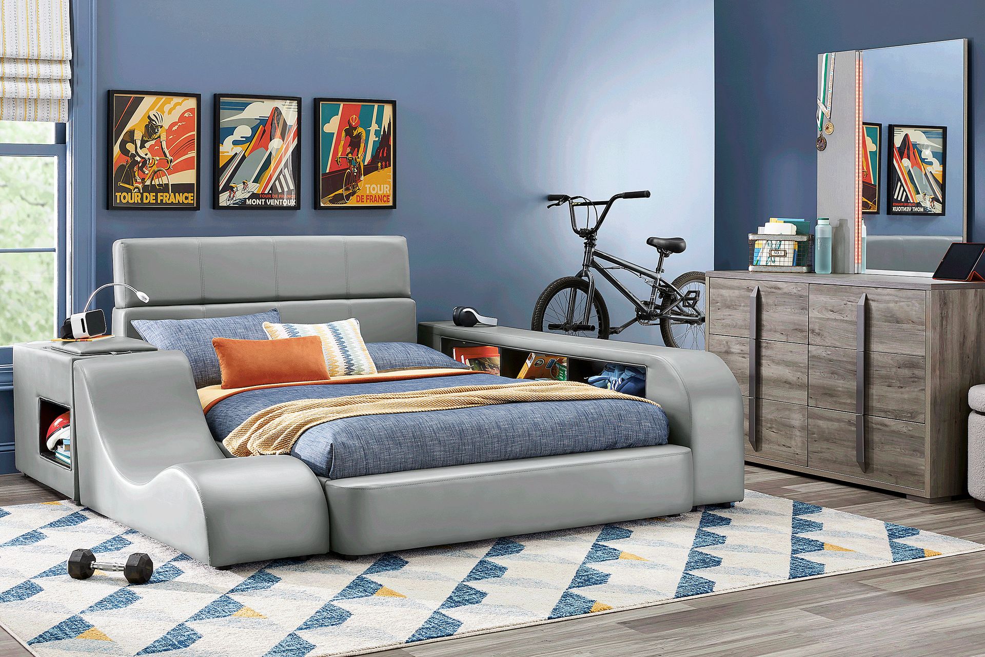 Kids Park Peak Gray Bedroom with Recharged Gray Full Bed, Nightstand, Lounger and Bookcase - Image 1